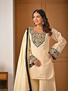 MD 3079 SILK DESIGNER PARTY WEAR LOOK LADIES TOP SHARARA PLAZZO AND DUPATTA 