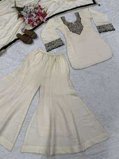 MD 3079 SILK DESIGNER PARTY WEAR LOOK LADIES TOP SHARARA PLAZZO AND DUPATTA 