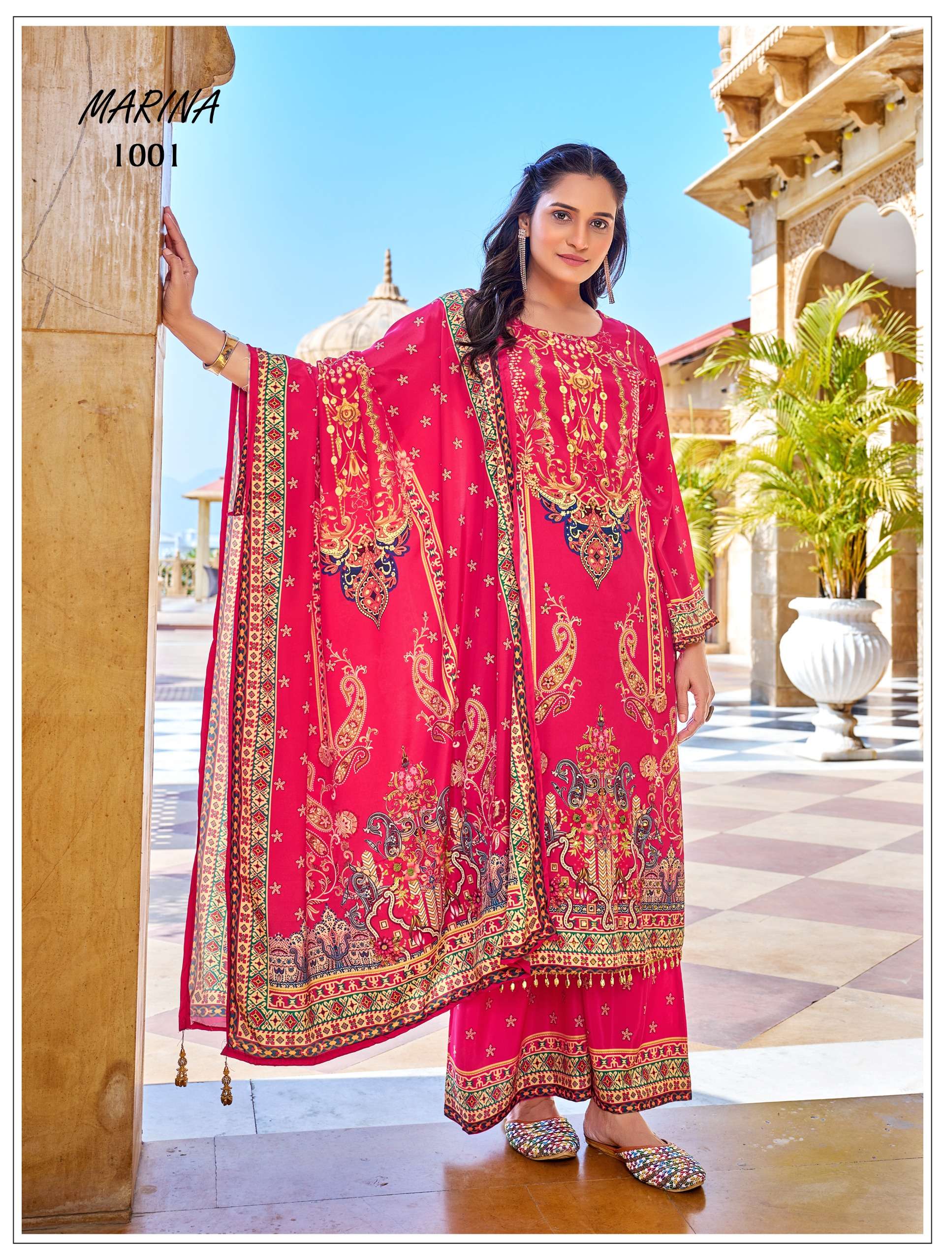 MF MARINA SILK DIGITAL PRINT WITH FANCY WORKS READY MADE PAKISTANI STYLE SUIT