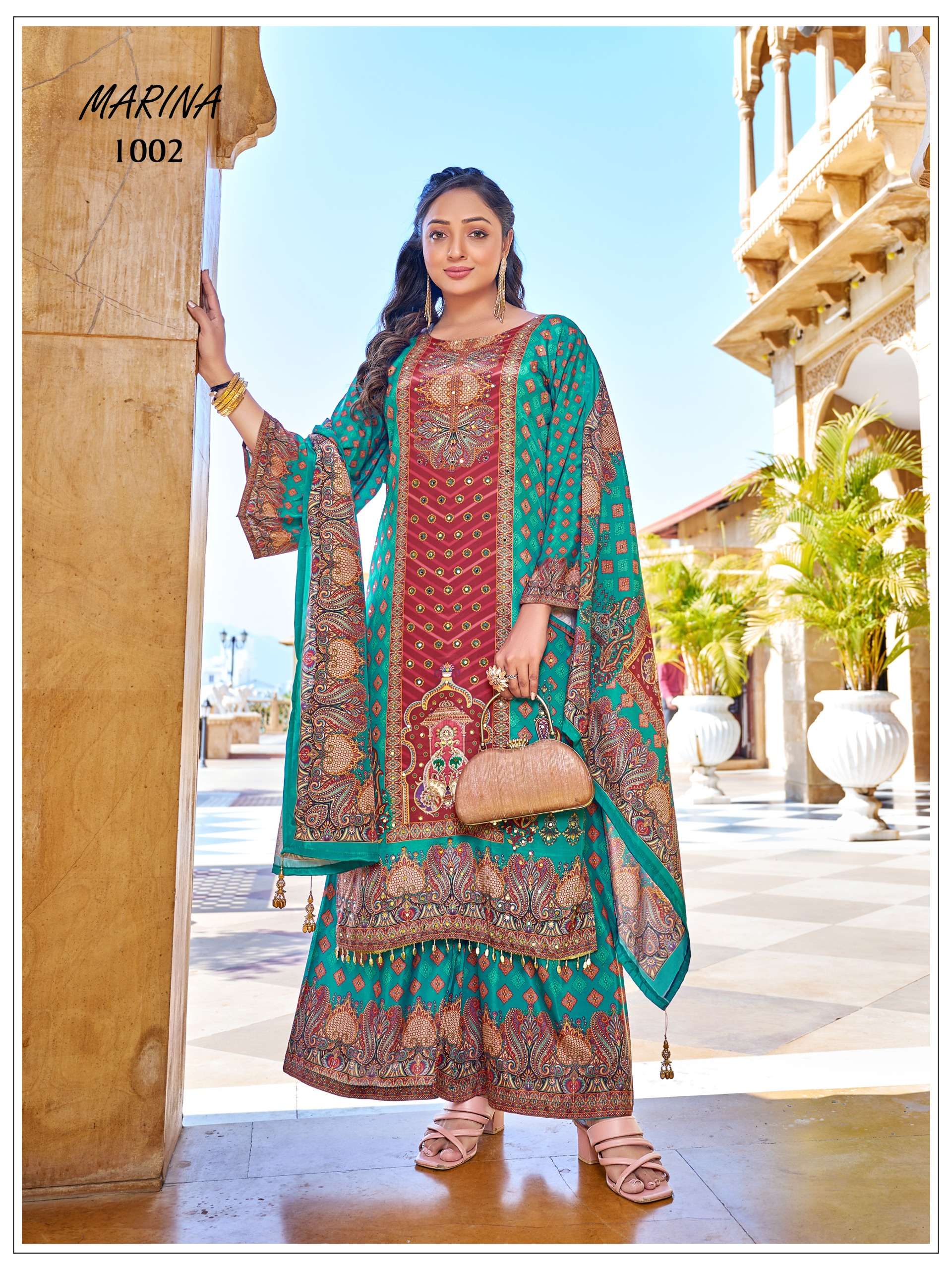 MF MARINA SILK DIGITAL PRINT WITH FANCY WORKS READY MADE PAKISTANI STYLE SUIT
