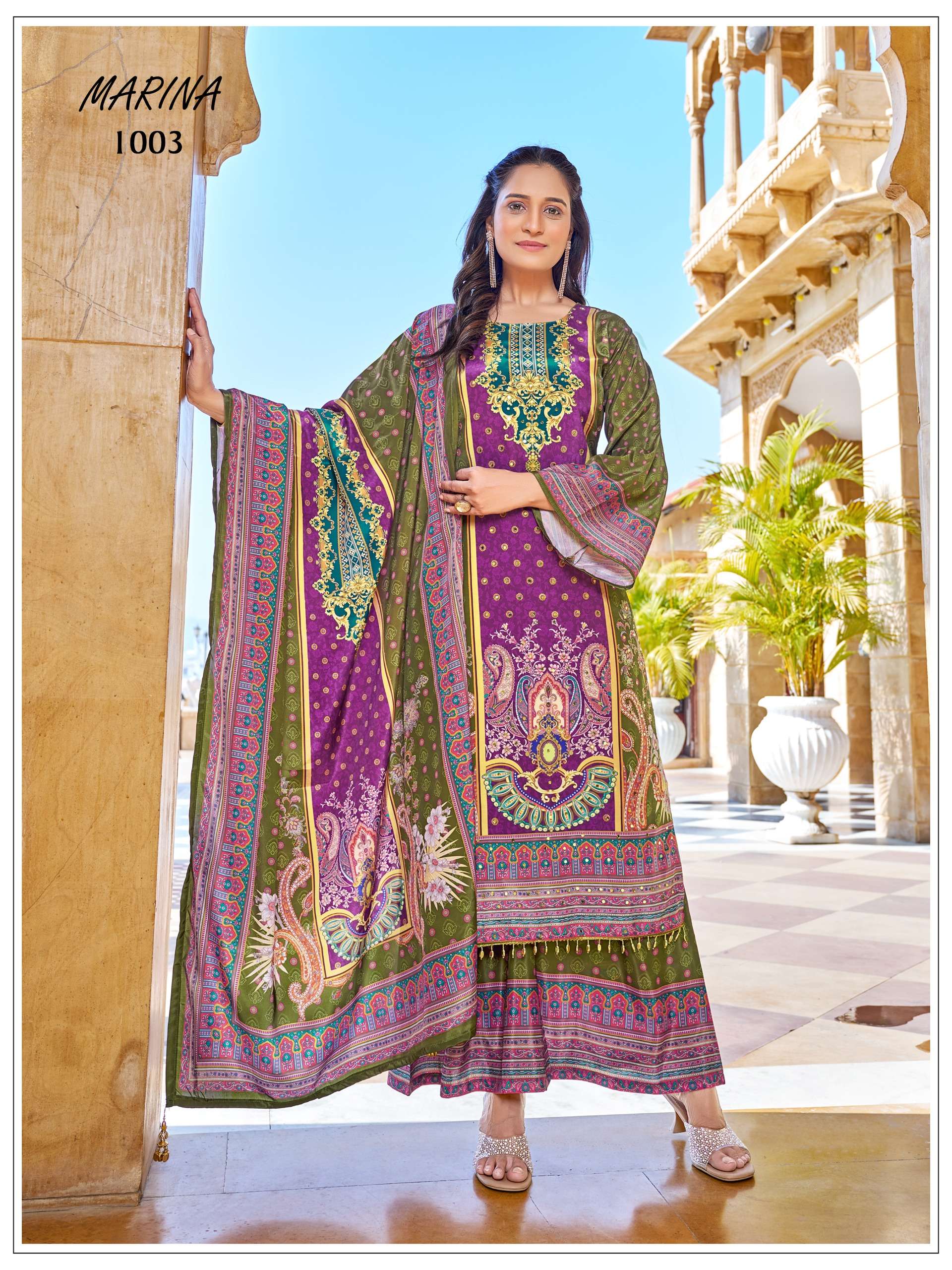 MF MARINA SILK DIGITAL PRINT WITH FANCY WORKS READY MADE PAKISTANI STYLE SUIT