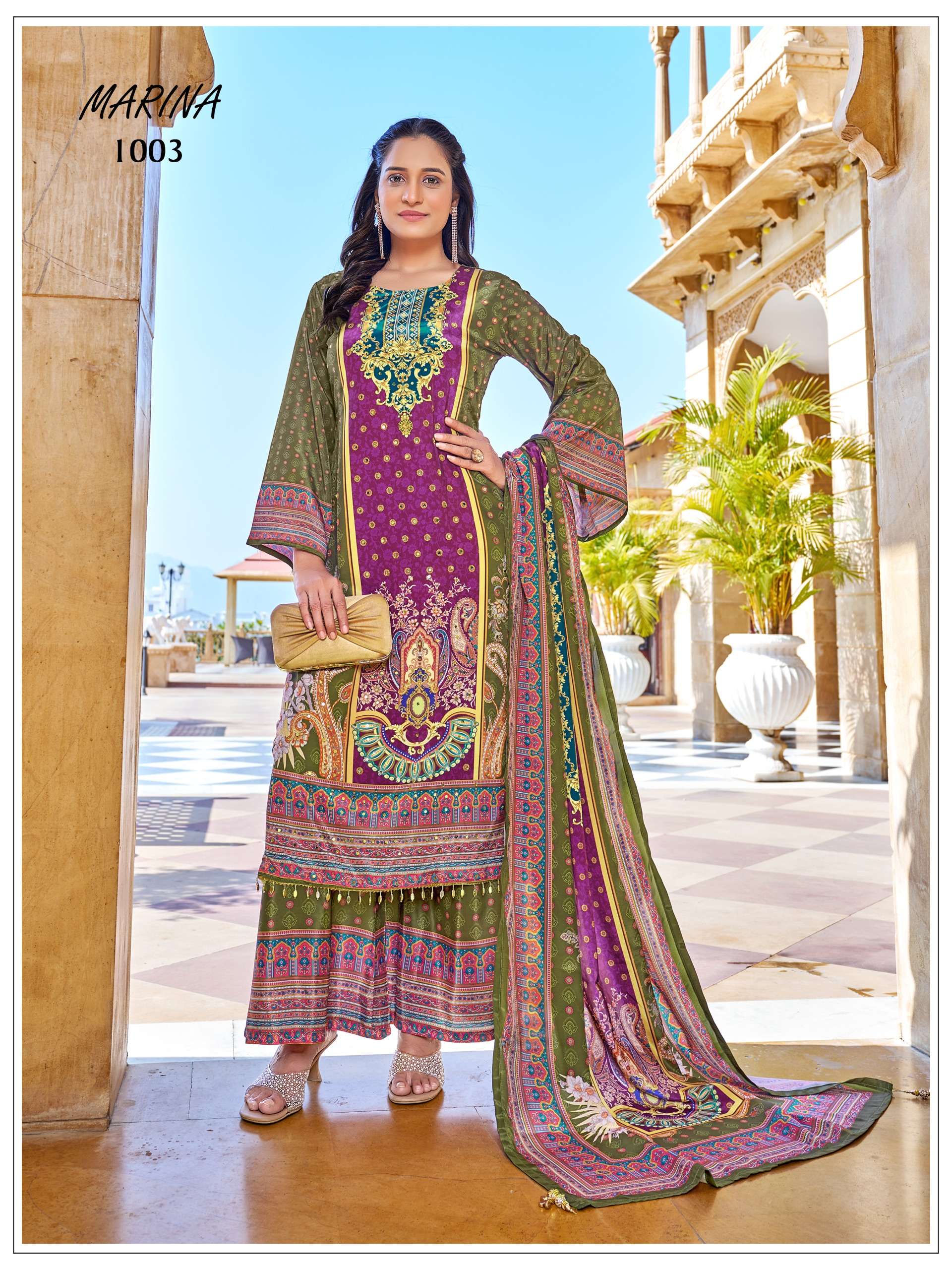MF MARINA SILK DIGITAL PRINT WITH FANCY WORKS READY MADE PAKISTANI STYLE SUIT
