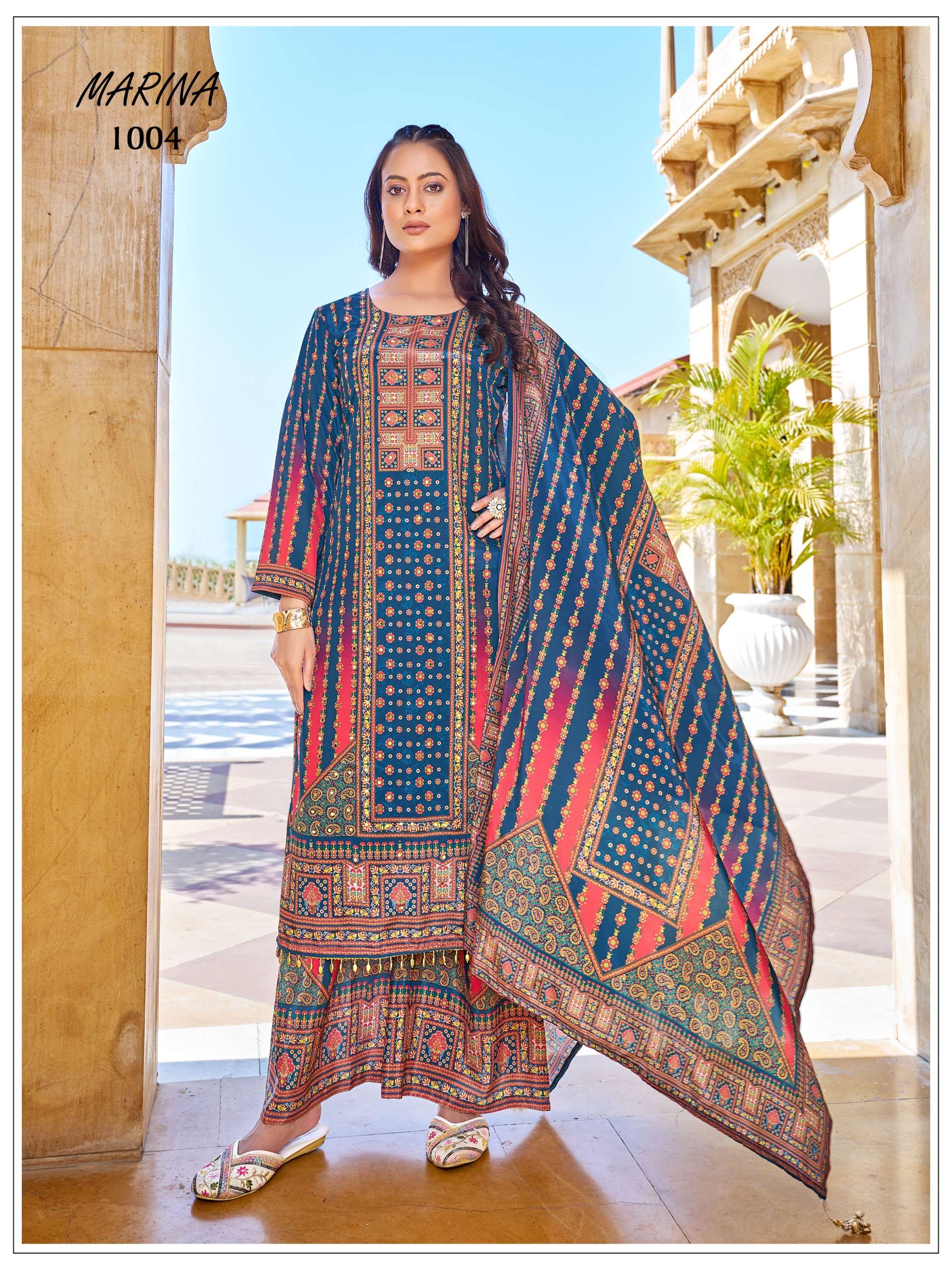 MF MARINA SILK DIGITAL PRINT WITH FANCY WORKS READY MADE PAKISTANI STYLE SUIT