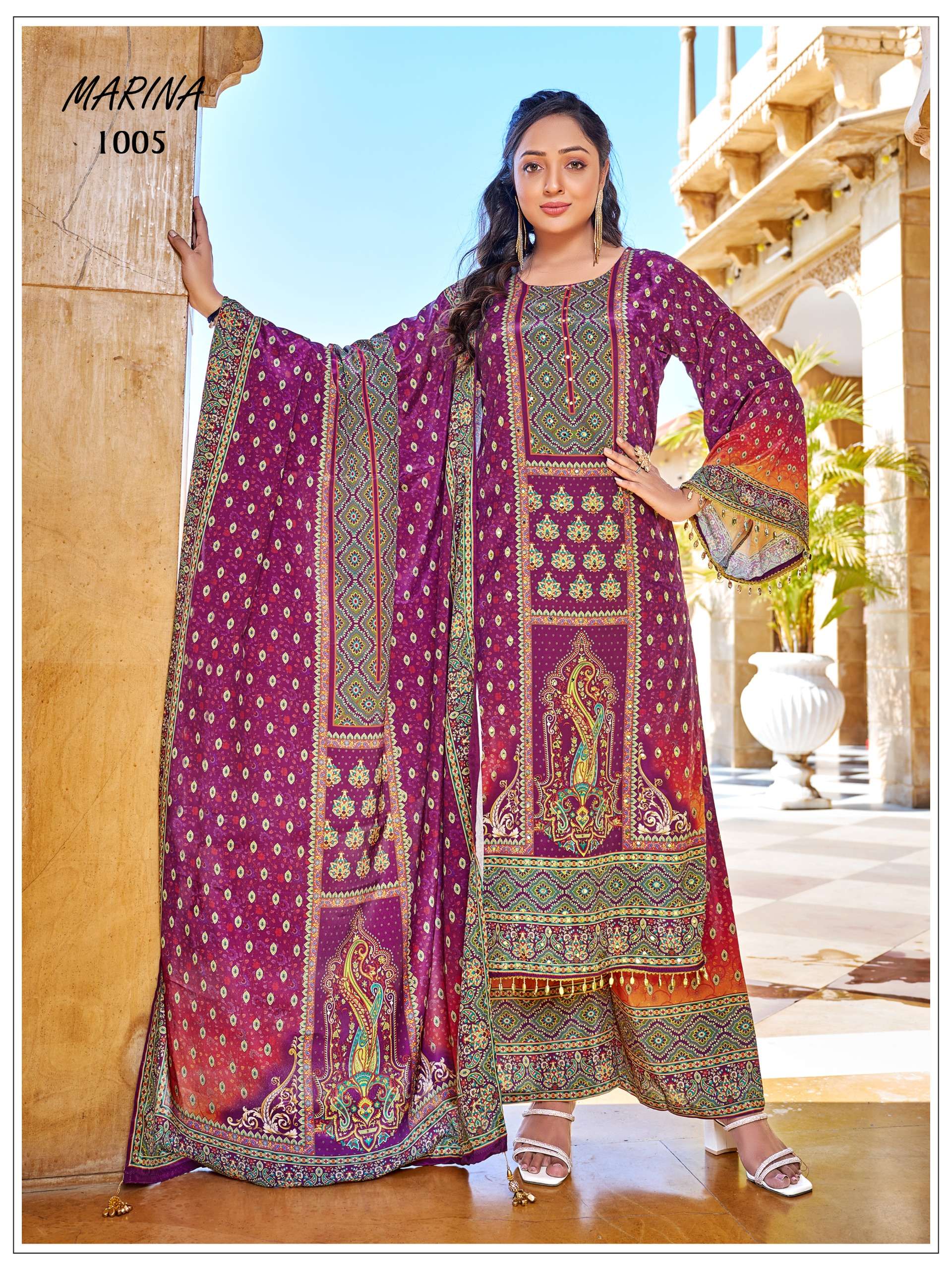 MF MARINA SILK DIGITAL PRINT WITH FANCY WORKS READY MADE PAKISTANI STYLE SUIT
