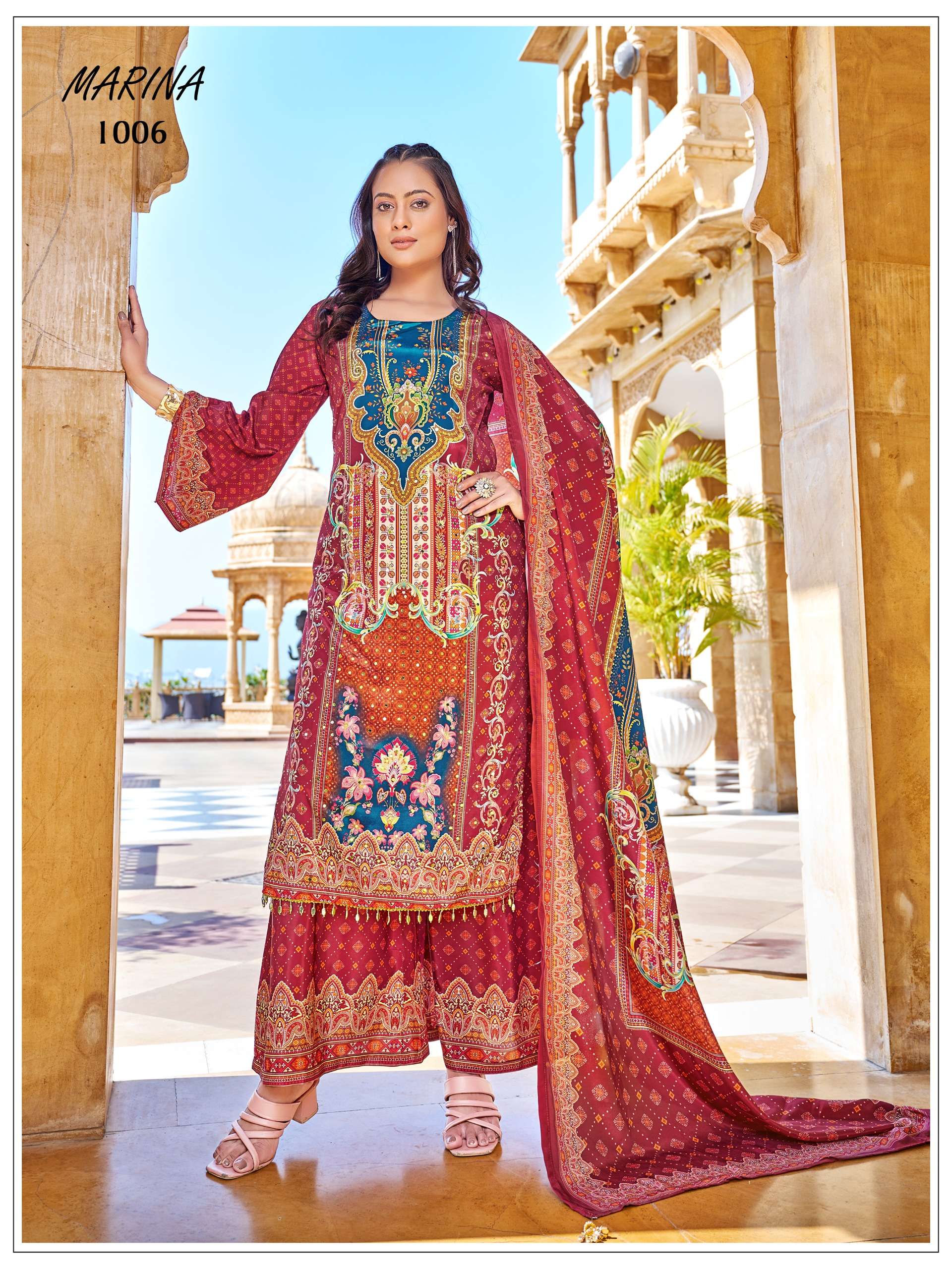 MF MARINA SILK DIGITAL PRINT WITH FANCY WORKS READY MADE PAKISTANI STYLE SUIT