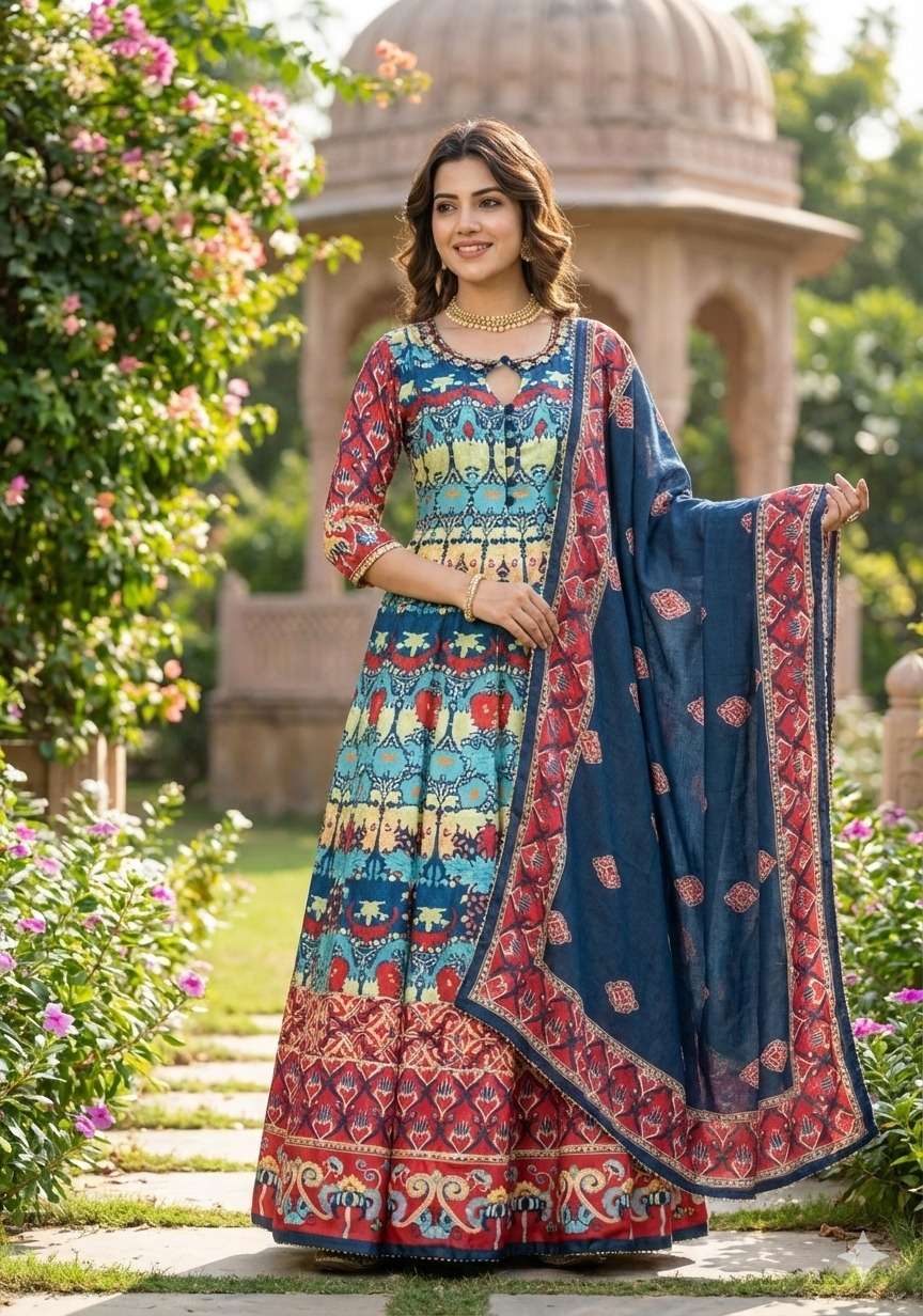 MF SAMANTA DOLA SILK DESIGNER PARTY WEAR ANARKALI GOWN WITH DUPATTA