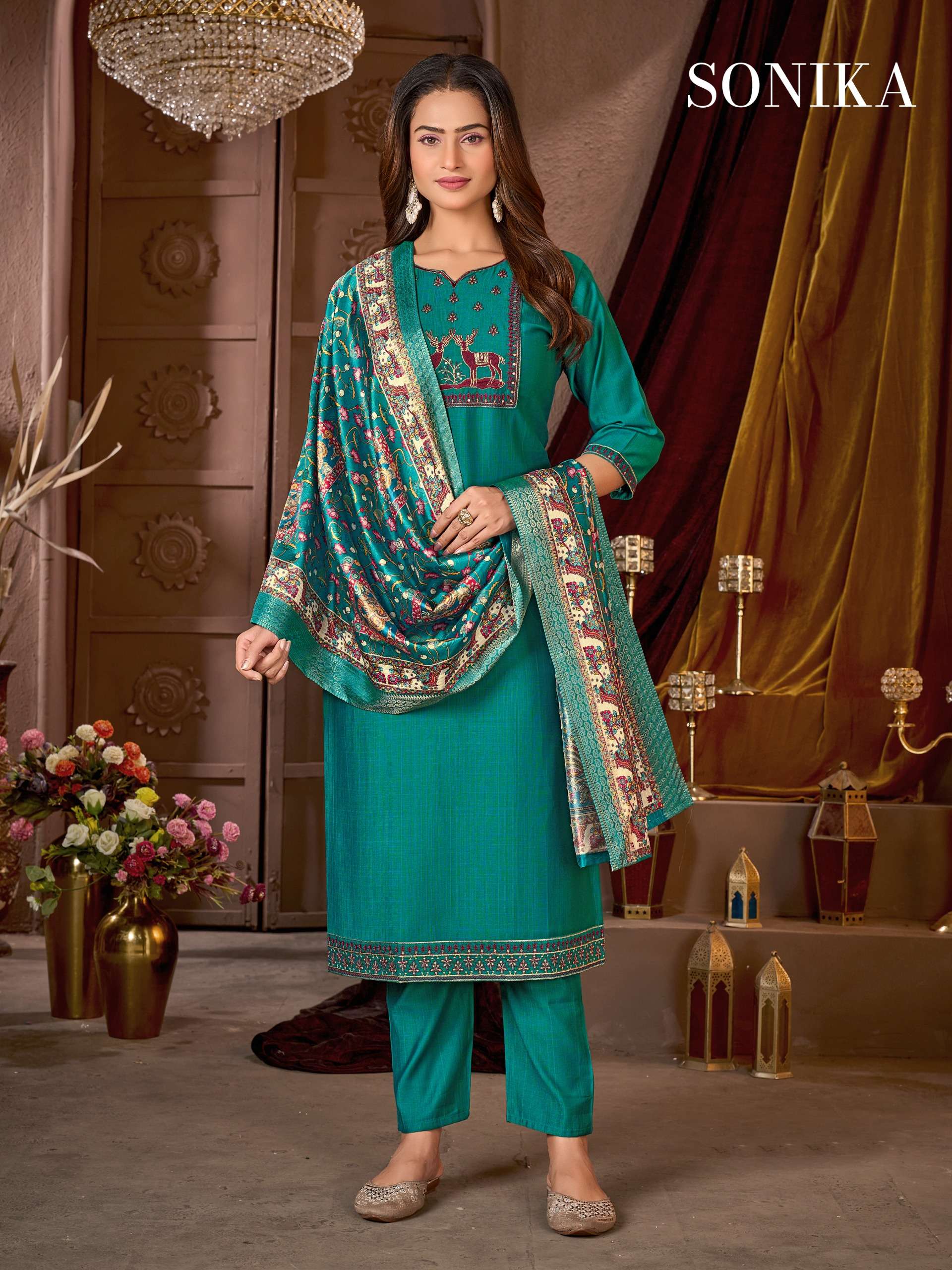 MF SONIKA SILK WITH HEAVY EMBROIDERY WORKS LADIES 3PIECE SET COLLECTION 