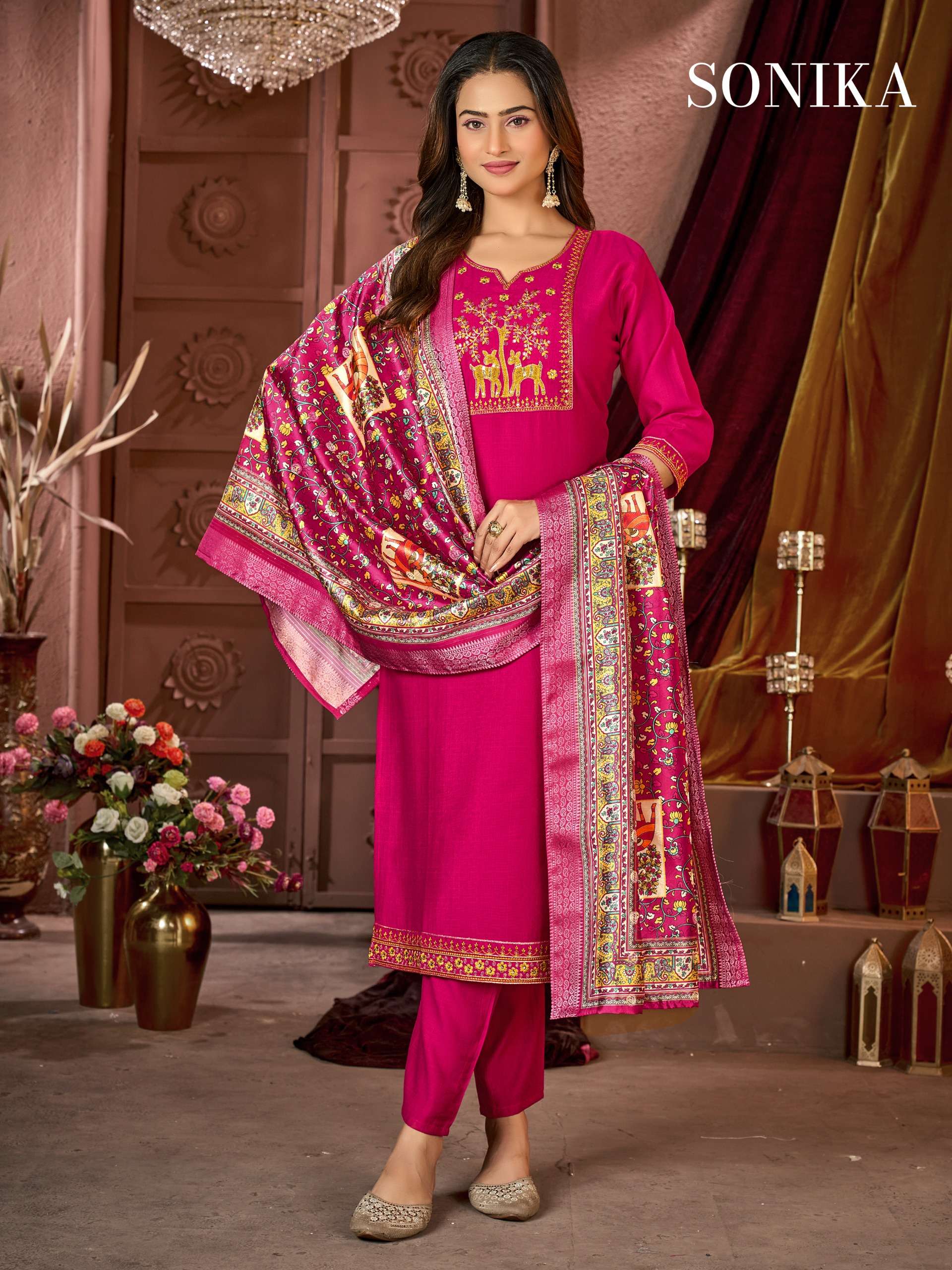 MF SONIKA SILK WITH HEAVY EMBROIDERY WORKS LADIES 3PIECE SET COLLECTION 
