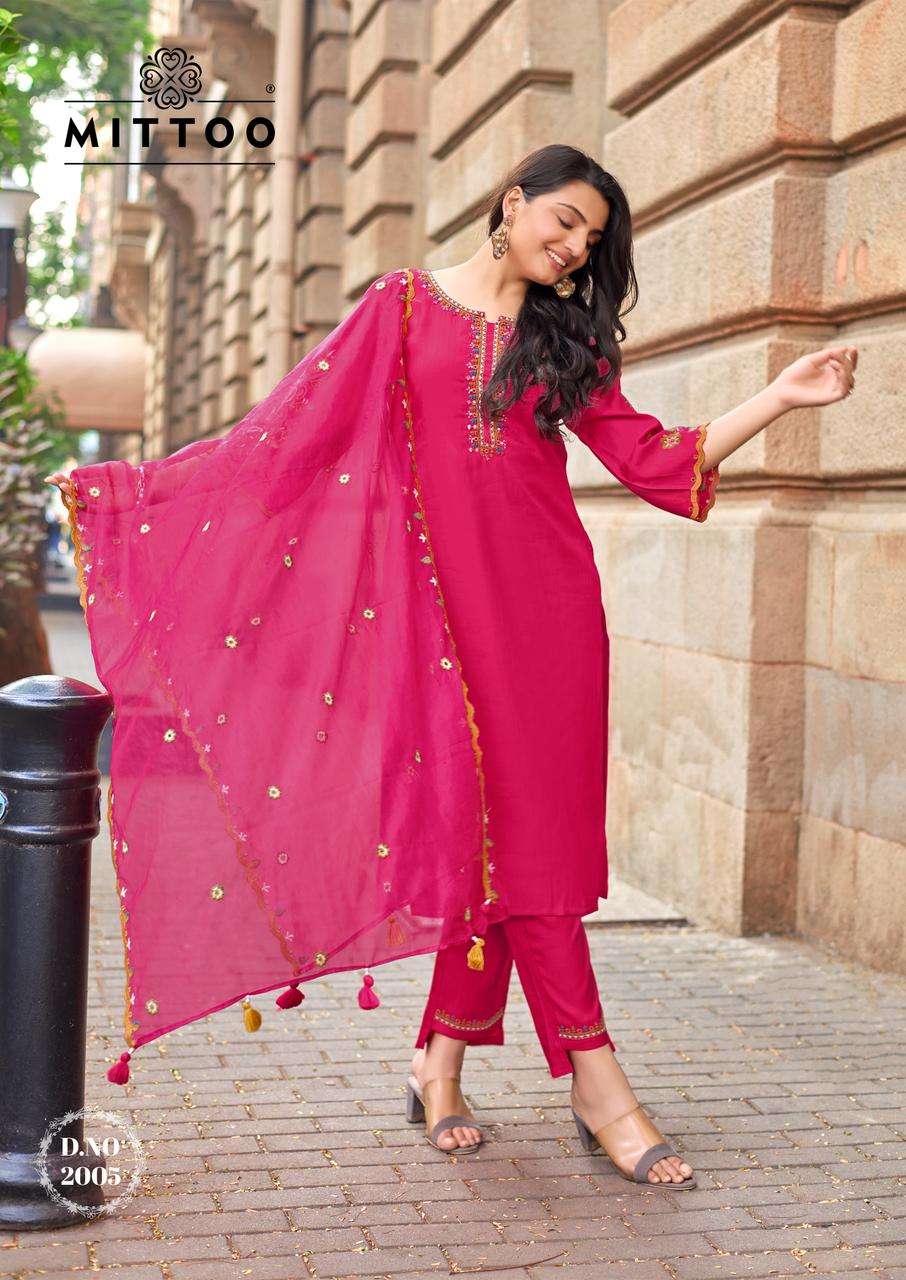 MITTOO RAJ MAHAL VISCOSE SILK FANCY WORKS LADIES 3PIECE SET COLLECTION 