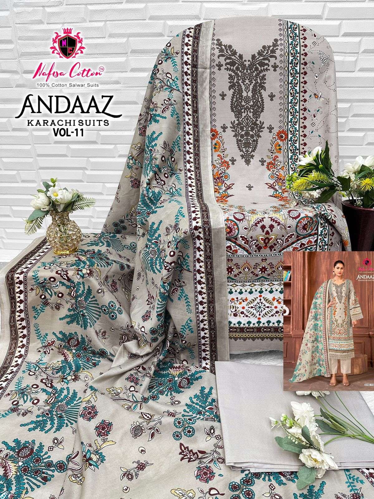NAFISA COTTON ANDAAZ KARACHI SUITS VOL 11 COTTON DIGITAL PRINT DRESS