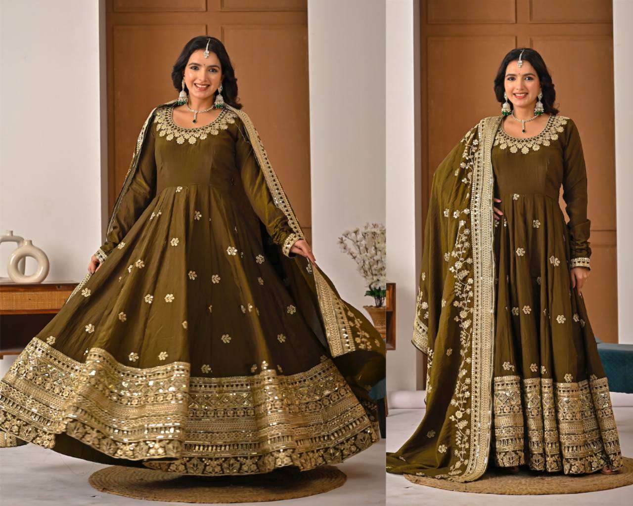 ND 5055 SILK SEQUENCE EMBROIDERY DESIGNER WORK PARTY WEAR ANARKALI DRESS