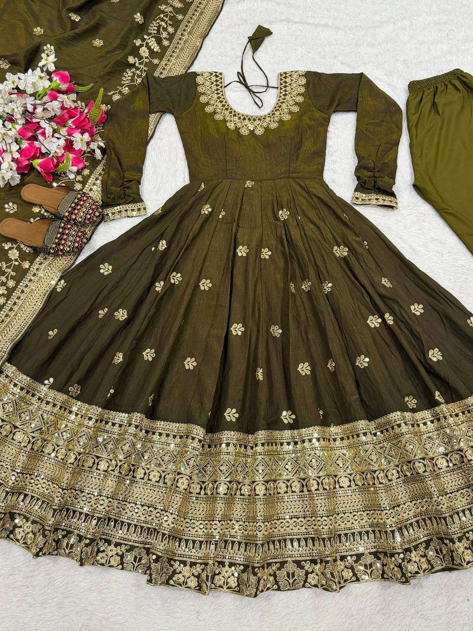 ND 5055 SILK SEQUENCE EMBROIDERY DESIGNER WORK PARTY WEAR ANARKALI DRESS