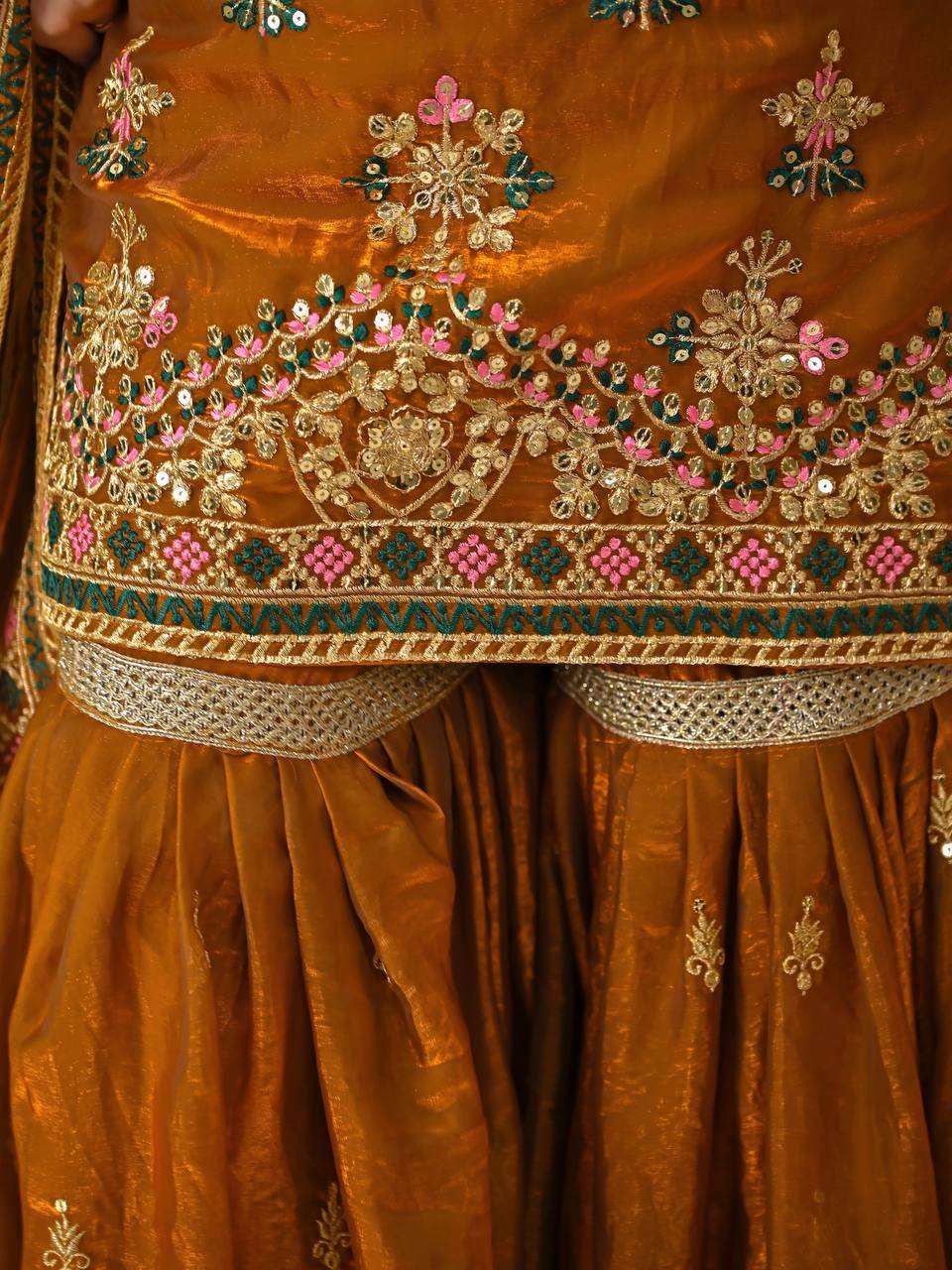 ND 5056 SILK DESIGNER PARTY WEAR LADIES TOP WITH SHARARA AND DUPATTA SET 