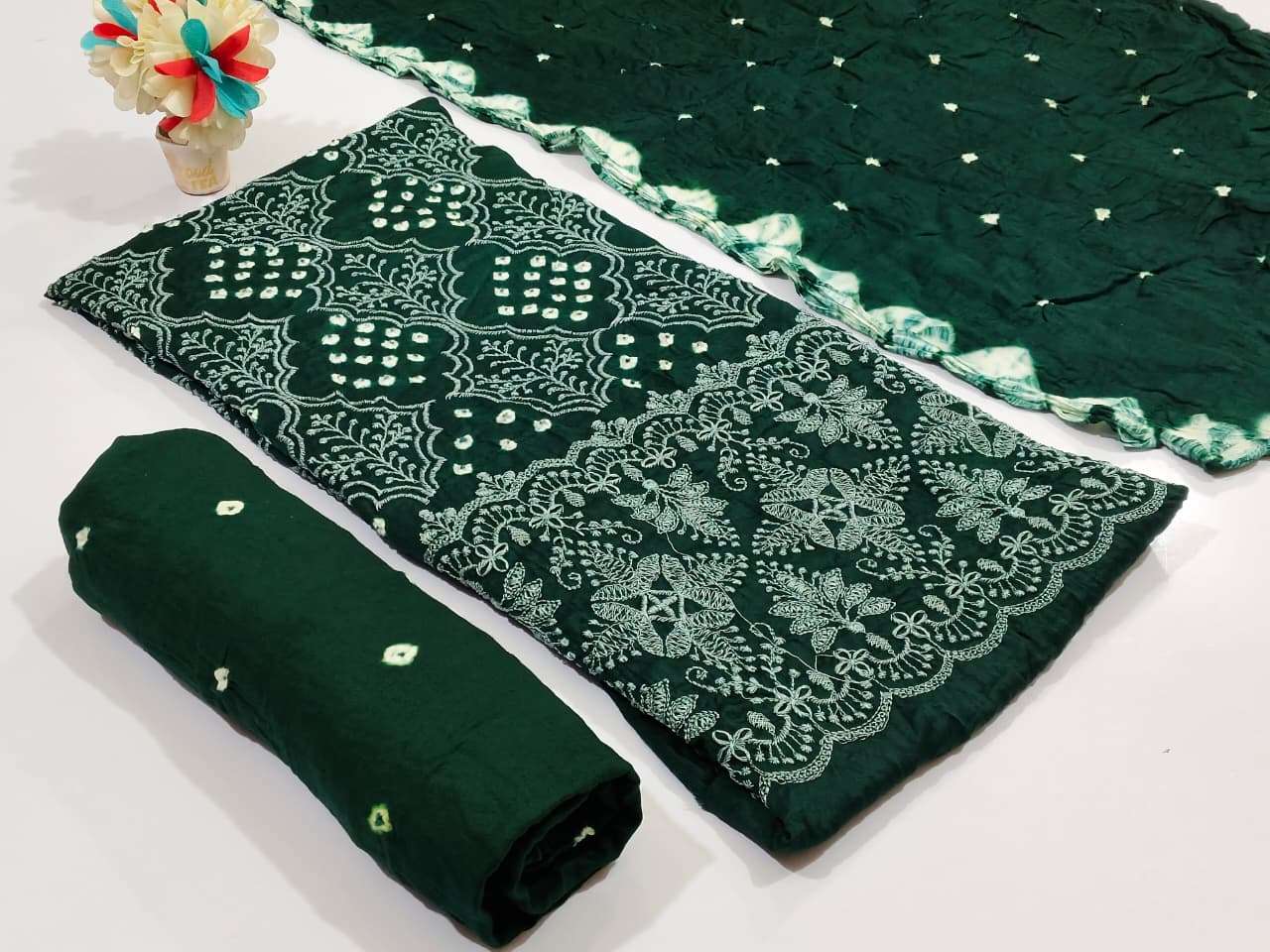 NEMINATH ENTERPRISE CREATING YOUR STYLE EDITION 15 SATIN BANDHANI PRINT DESIGNER WORK SUIT