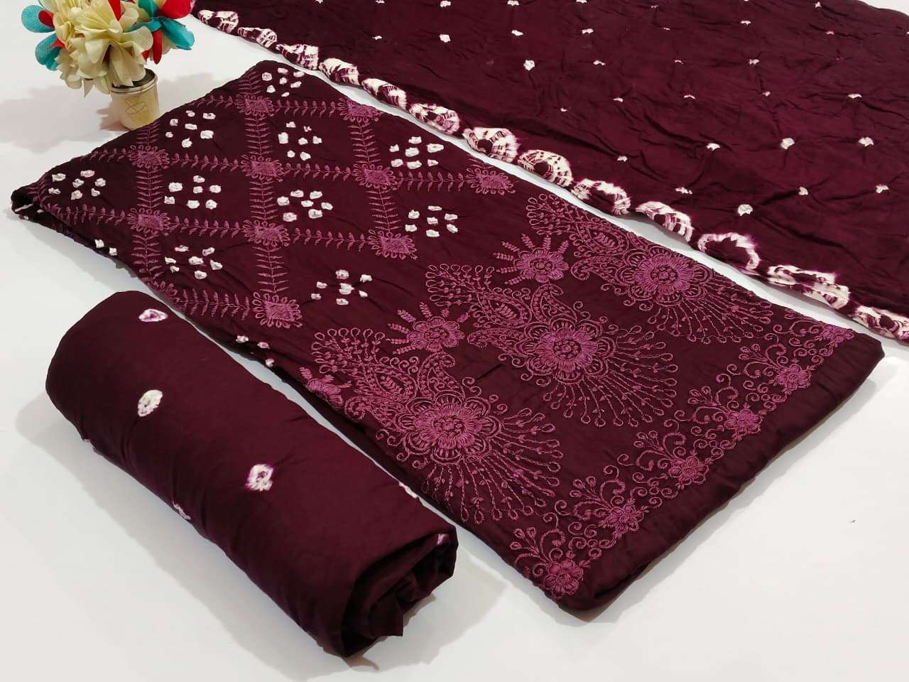 NEMINATH ENTERPRISE CREATING YOUR STYLE EDITION 15 SATIN BANDHANI PRINT DESIGNER WORK SUIT