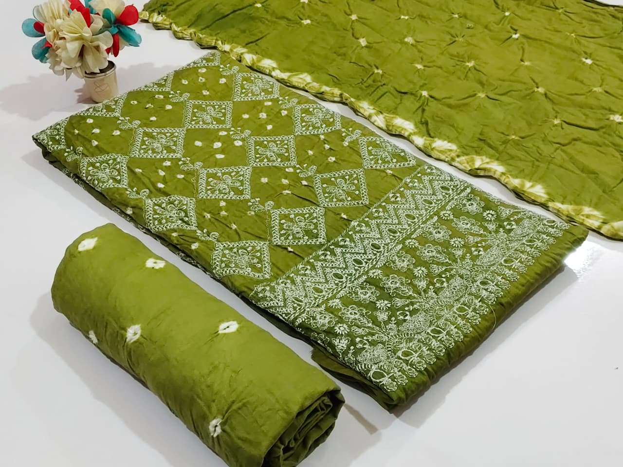 NEMINATH ENTERPRISE CREATING YOUR STYLE EDITION 15 SATIN BANDHANI PRINT DESIGNER WORK SUIT