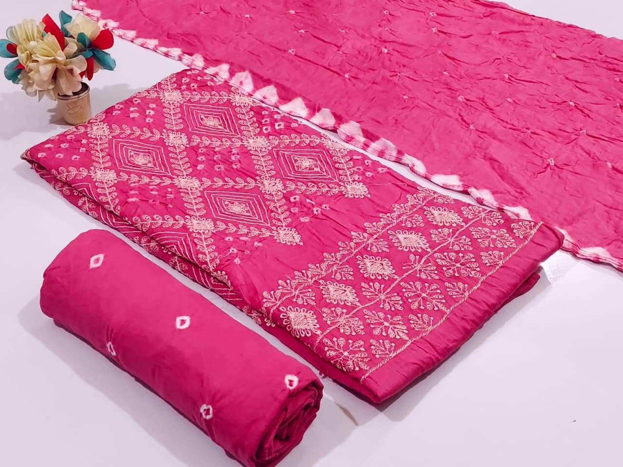 NEMINATH ENTERPRISE CREATING YOUR STYLE EDITION 15 SATIN BANDHANI PRINT DESIGNER WORK SUIT