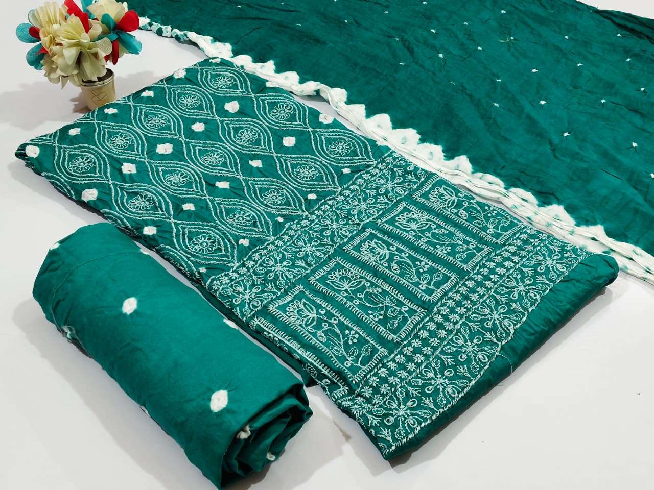 NEMINATH ENTERPRISE CREATING YOUR STYLE EDITION 15 SATIN BANDHANI PRINT DESIGNER WORK SUIT