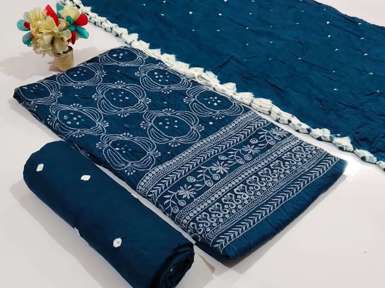 NEMINATH ENTERPRISE CREATING YOUR STYLE EDITION 15 SATIN BANDHANI PRINT DESIGNER WORK SUIT