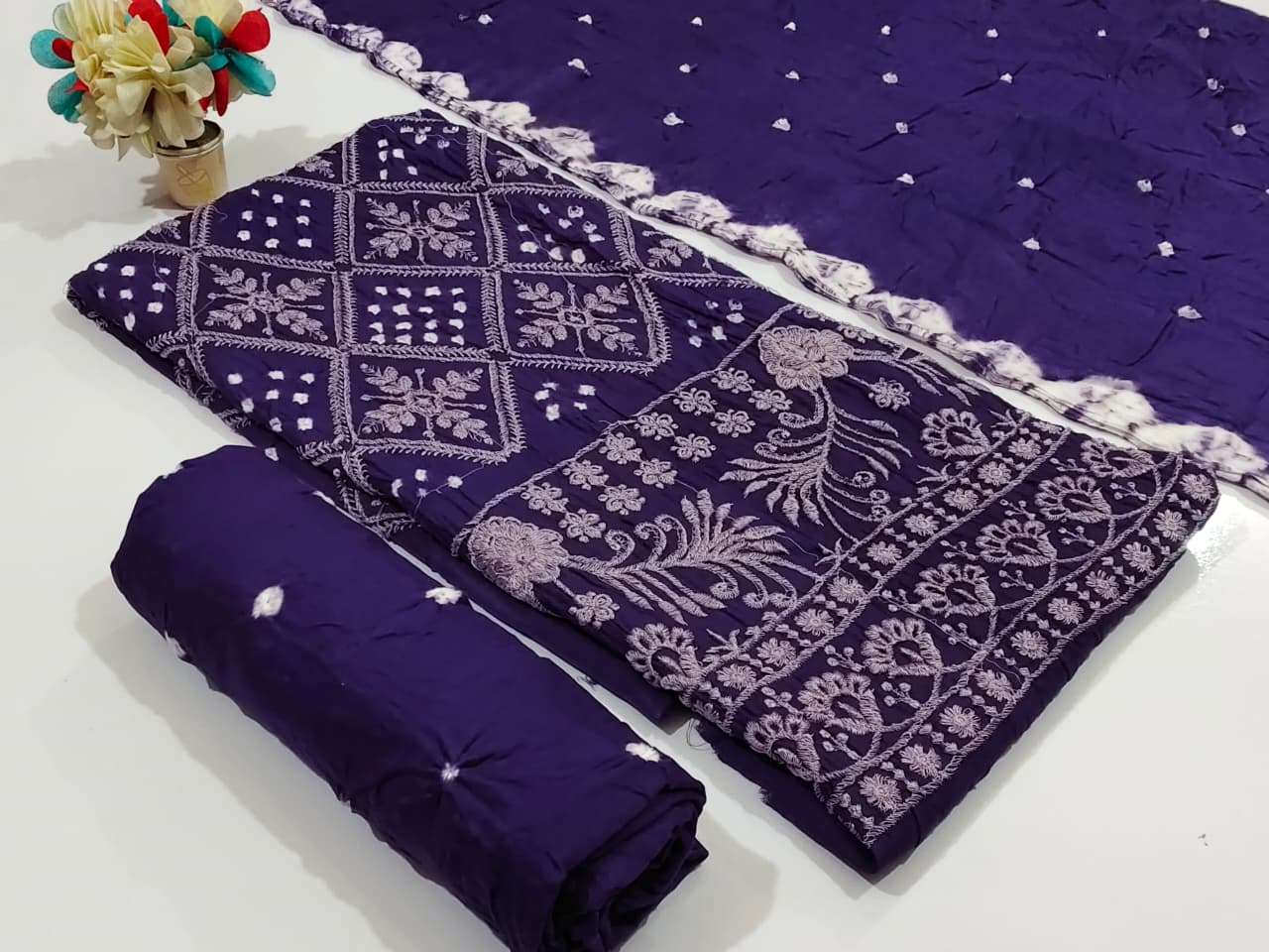 NEMINATH ENTERPRISE CREATING YOUR STYLE EDITION 15 SATIN BANDHANI PRINT DESIGNER WORK SUIT