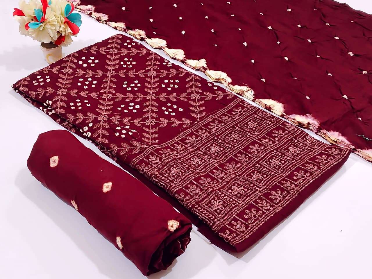 NEMINATH ENTERPRISE CREATING YOUR STYLE EDITION 15 SATIN BANDHANI PRINT DESIGNER WORK SUIT