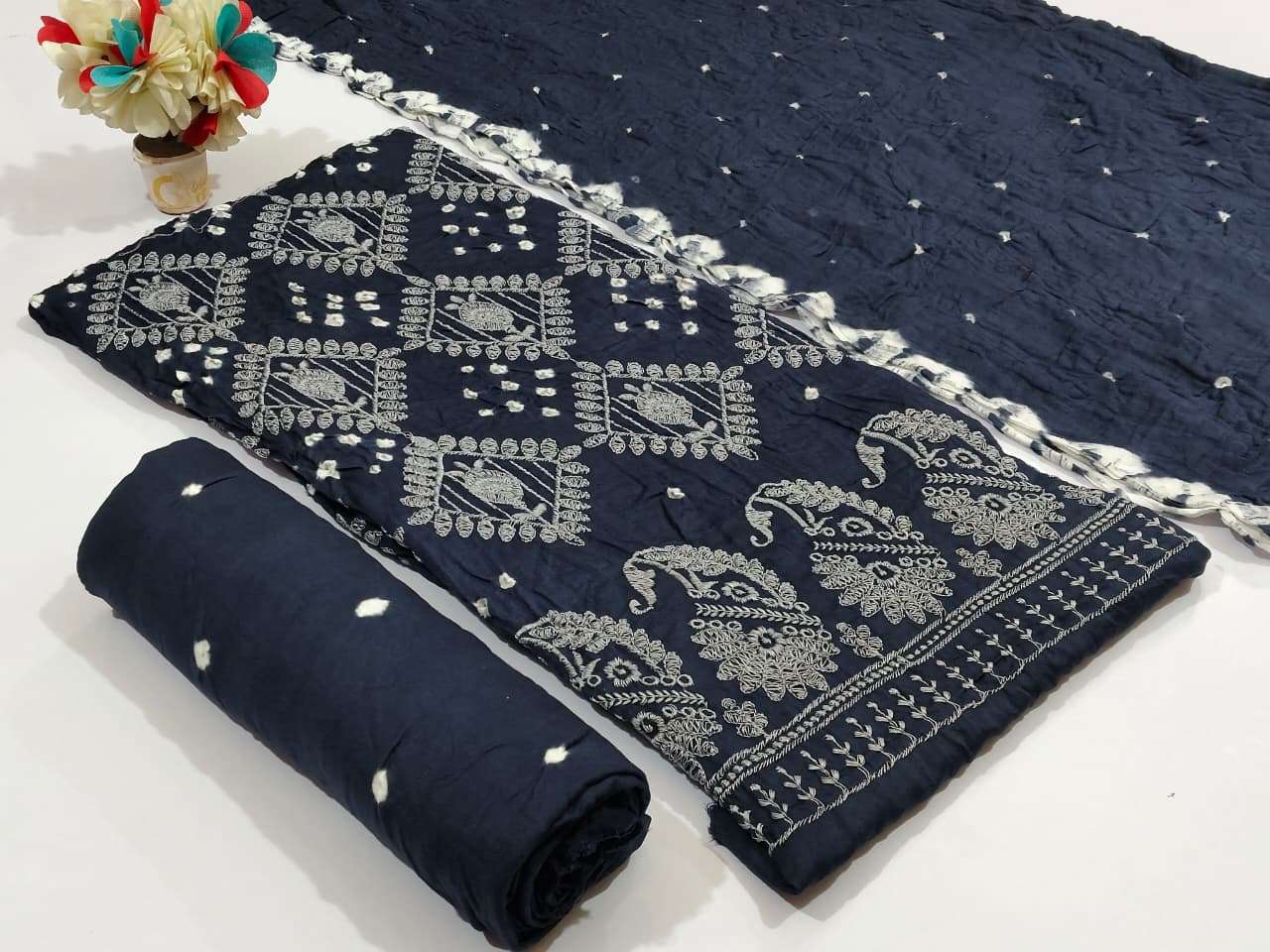 NEMINATH ENTERPRISE CREATING YOUR STYLE EDITION 15 SATIN BANDHANI PRINT DESIGNER WORK SUIT