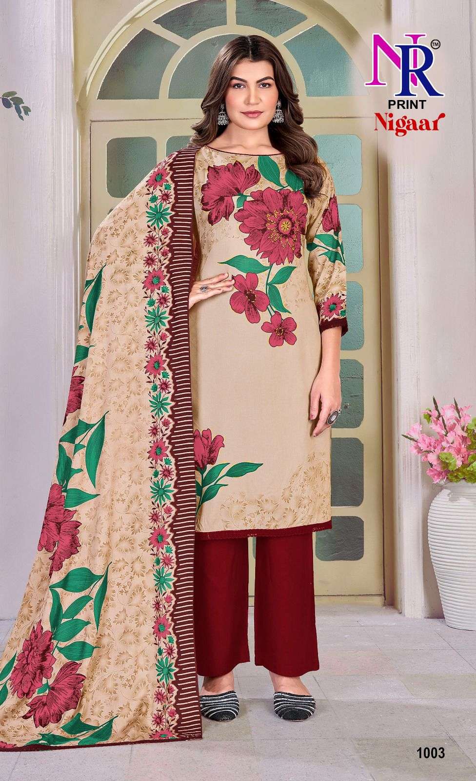 NR PRINT NIGAAR VOL 1 RAYON FOIL PRINT WITH FANCY WORK SUIT
