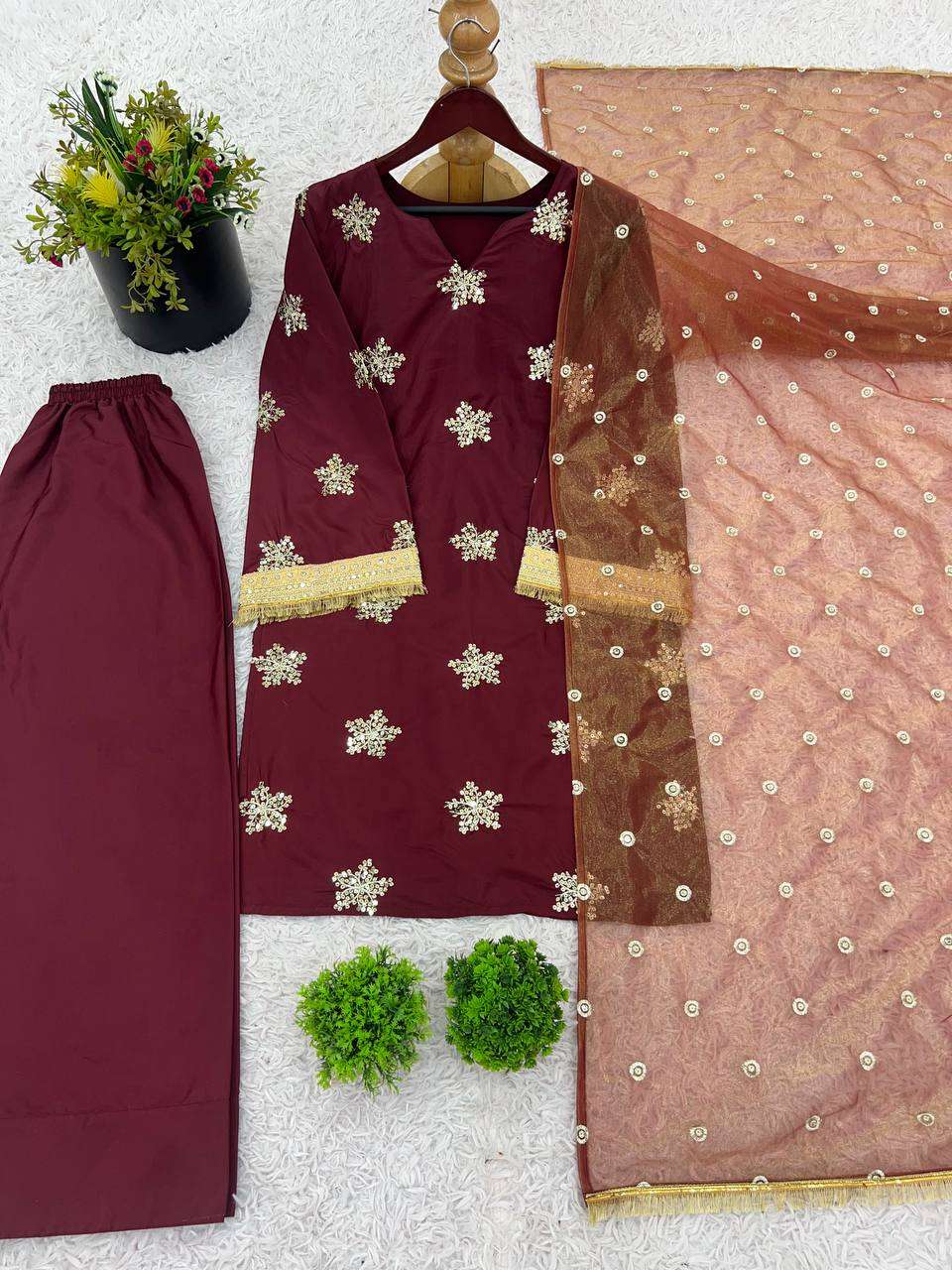 NSR 853 SILK WITH FULLY STITCHED KURTI WITH BOTTOM AND DUPATTA SET 