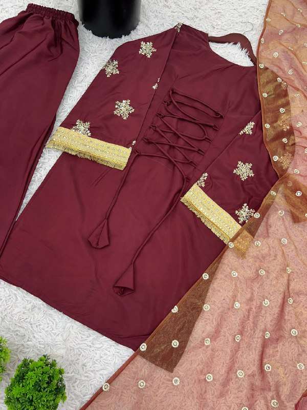 NSR 853 SILK WITH FULLY STITCHED KURTI WITH BOTTOM AND DUPATTA SET 