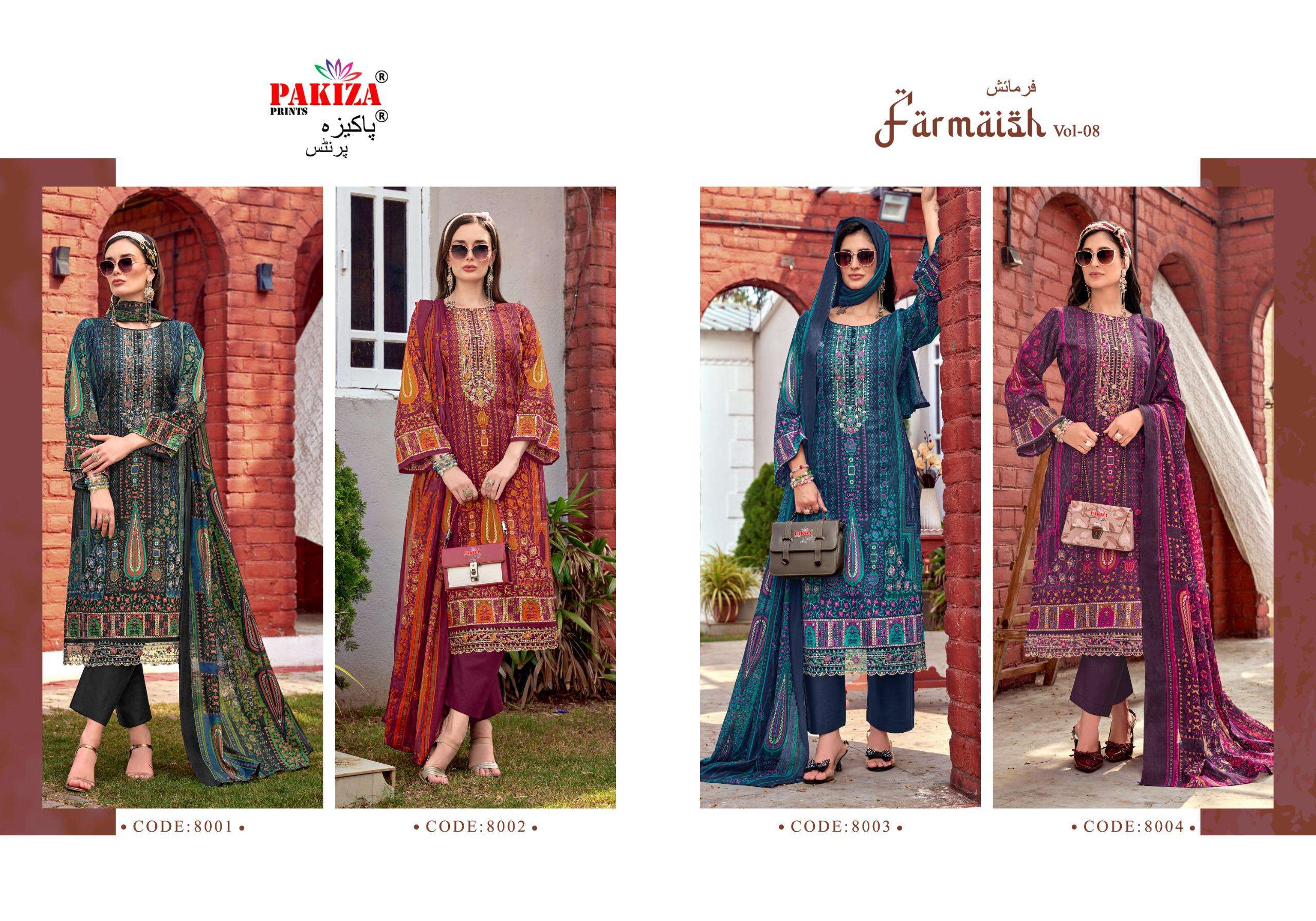 PAKIZA PRINTS FARMAISH VOL 8 JAM SATIN PRINT WITH FANCY KASHMIRI EMBROIDERY WORK SUIT