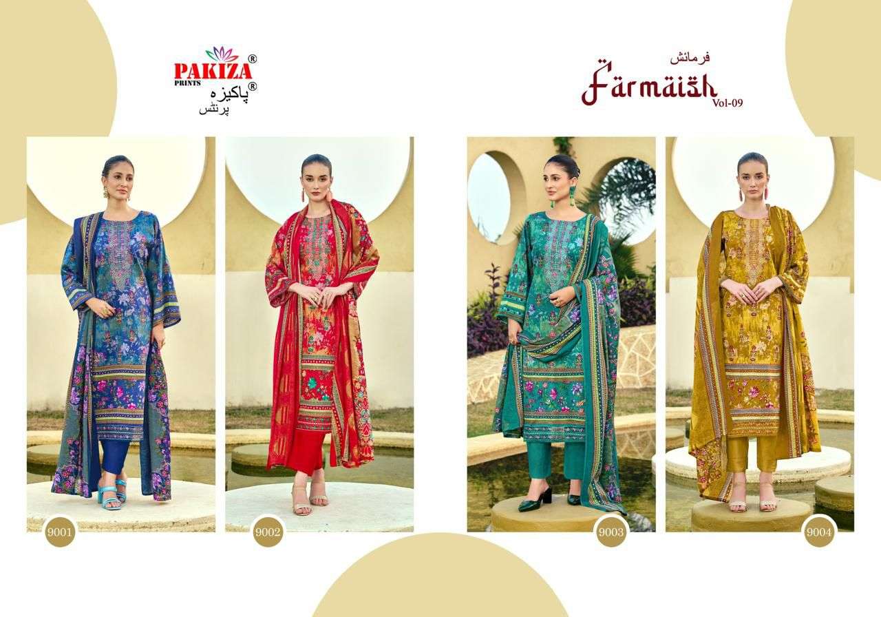 PAKIZA PRINTS FARMAISH VOL 9 10 11 12 JAM SATIN PRINT WITH FANCY KASHMIRI EMBROIDERY WORK SUIT