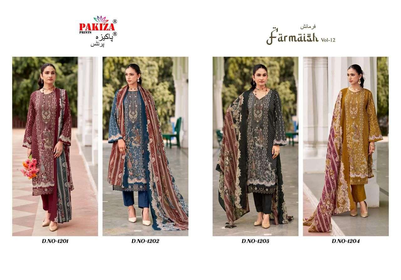 PAKIZA PRINTS FARMAISH VOL 9 10 11 12 JAM SATIN PRINT WITH FANCY KASHMIRI EMBROIDERY WORK SUIT