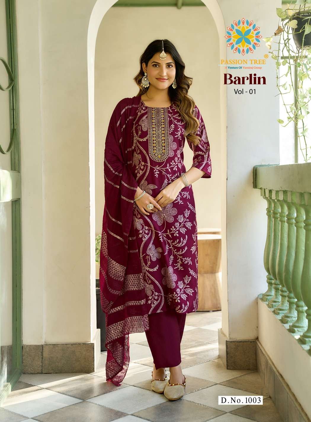 PASSION TREE BARLIN VOL 1 FANCY PRINT LADIES KURTI PANT AND DUPPATTA SET 