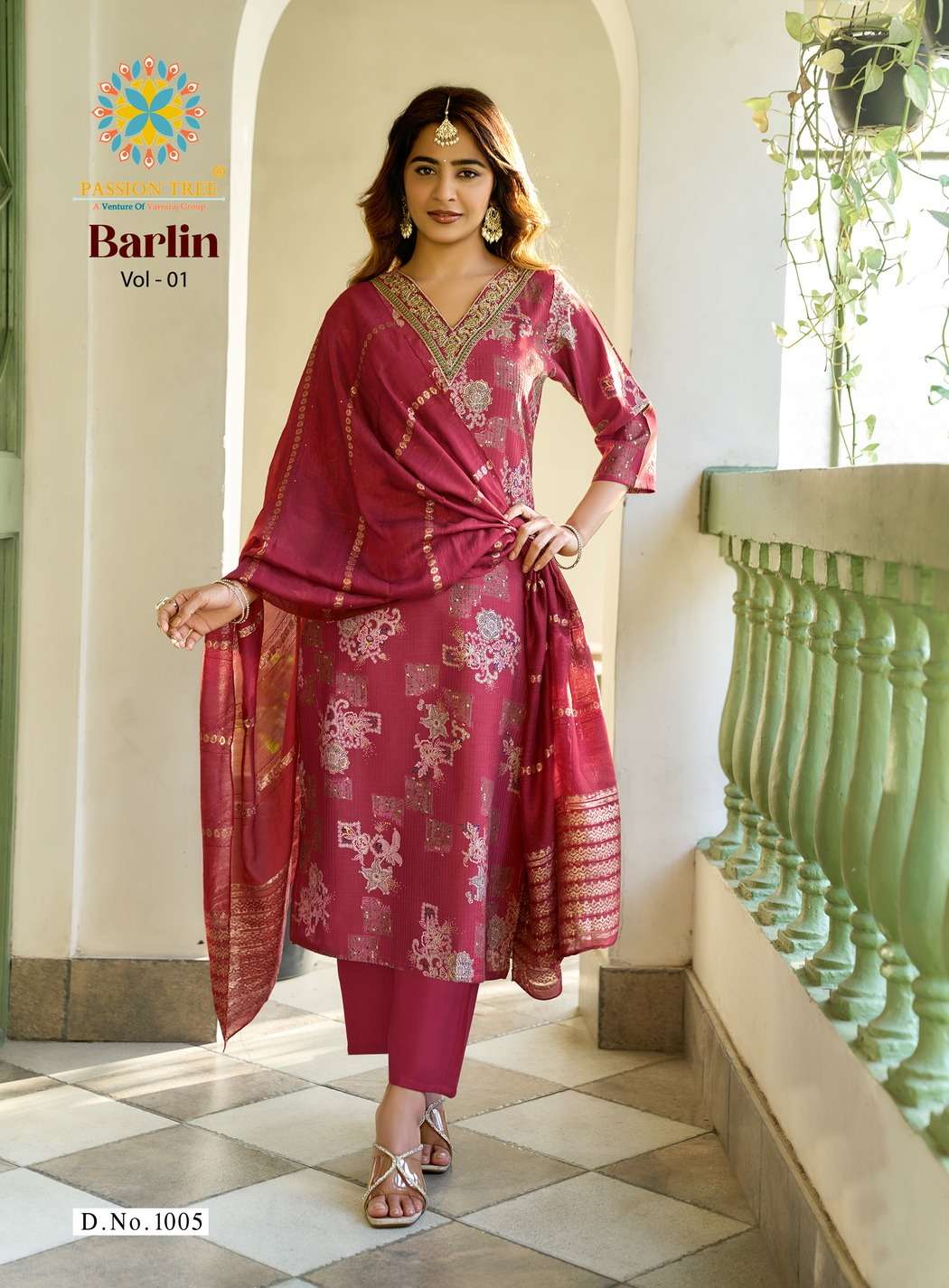 PASSION TREE BARLIN VOL 1 FANCY PRINT LADIES KURTI PANT AND DUPPATTA SET 