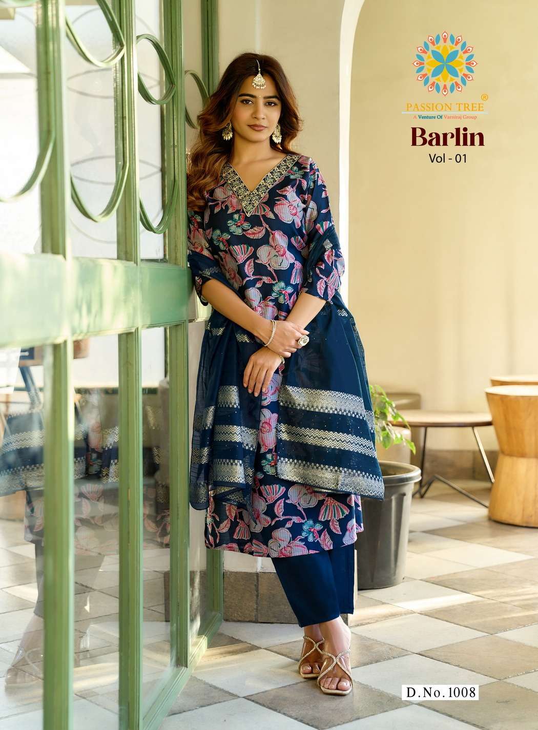 PASSION TREE BARLIN VOL 1 FANCY PRINT LADIES KURTI PANT AND DUPPATTA SET 