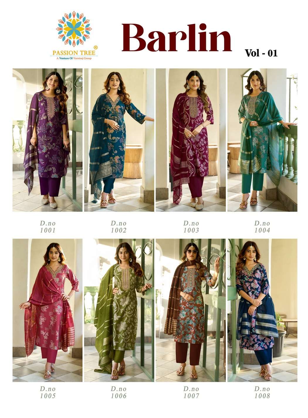 PASSION TREE BARLIN VOL 1 FANCY PRINT LADIES KURTI PANT AND DUPPATTA SET 