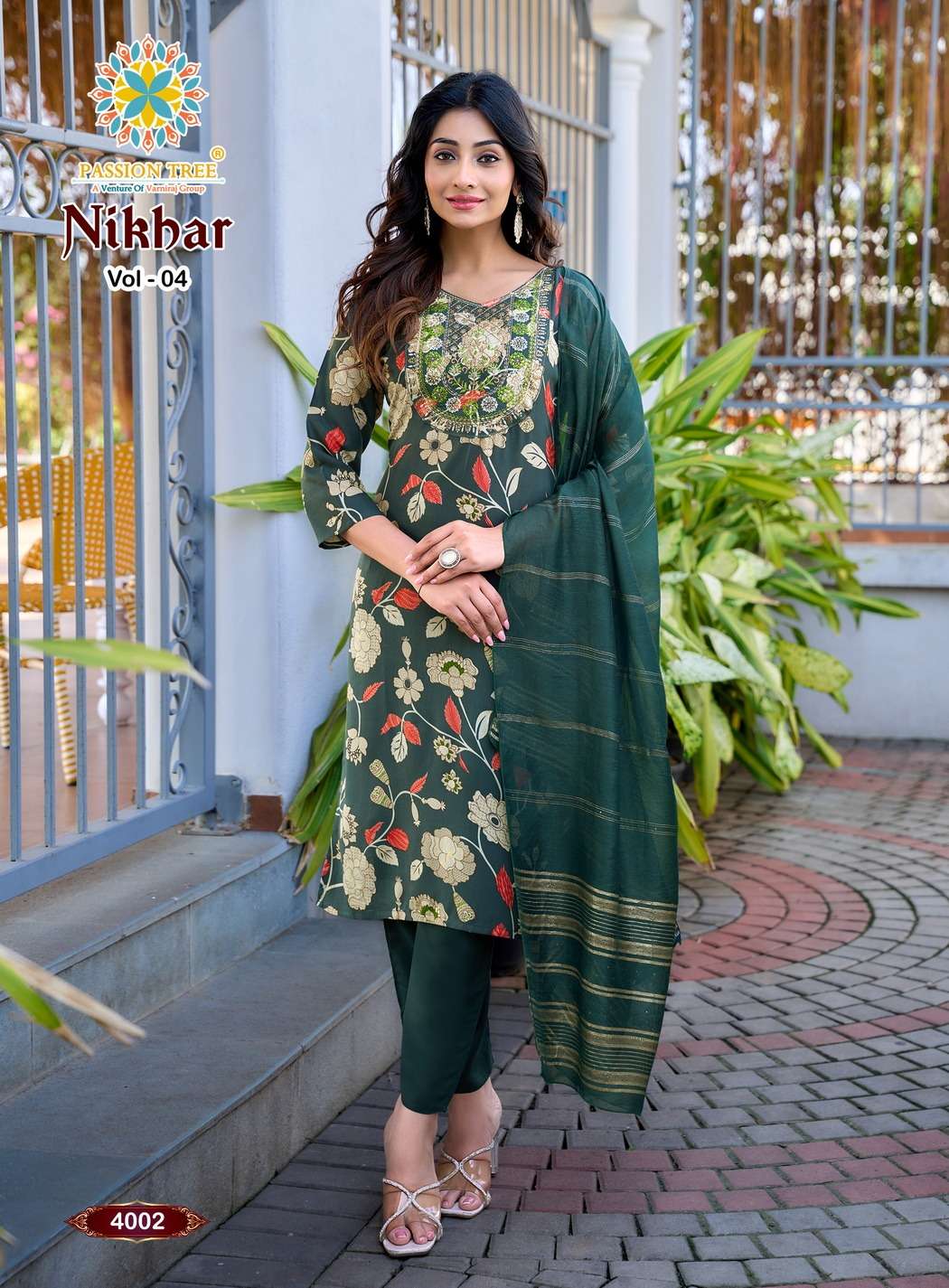 PASSION TREE NIKHAAR VOL 4 RAYON FANCY STRAIGHT KURTI WITH PANT & DUPATTA SET