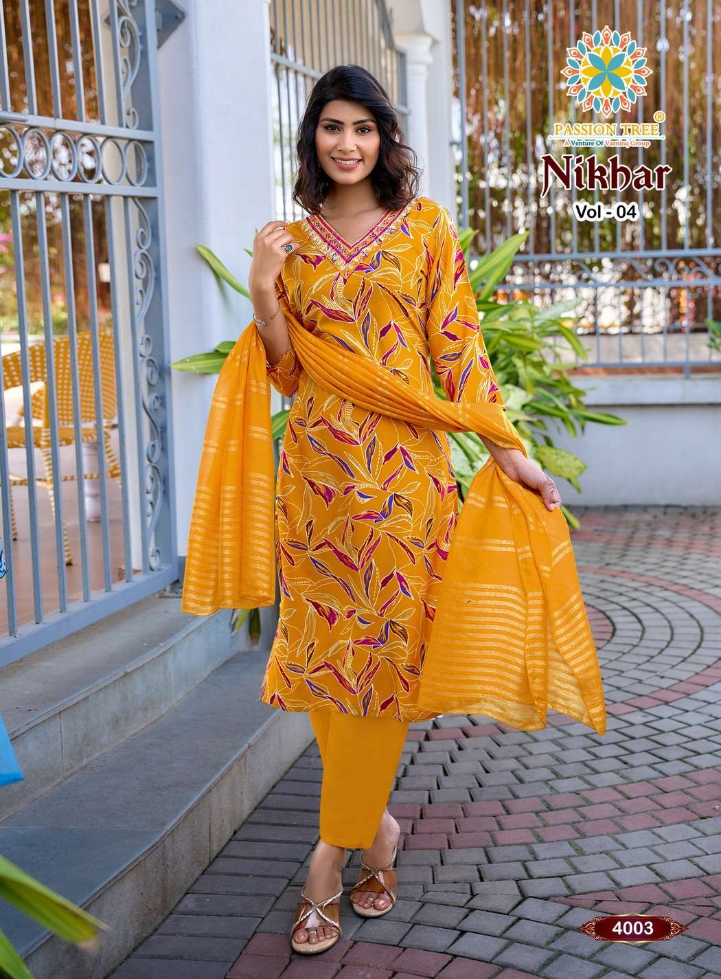 PASSION TREE NIKHAAR VOL 4 RAYON FANCY STRAIGHT KURTI WITH PANT & DUPATTA SET