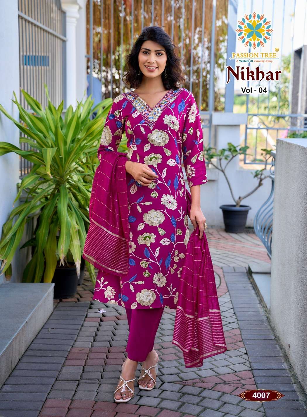 PASSION TREE NIKHAAR VOL 4 RAYON FANCY STRAIGHT KURTI WITH PANT & DUPATTA SET