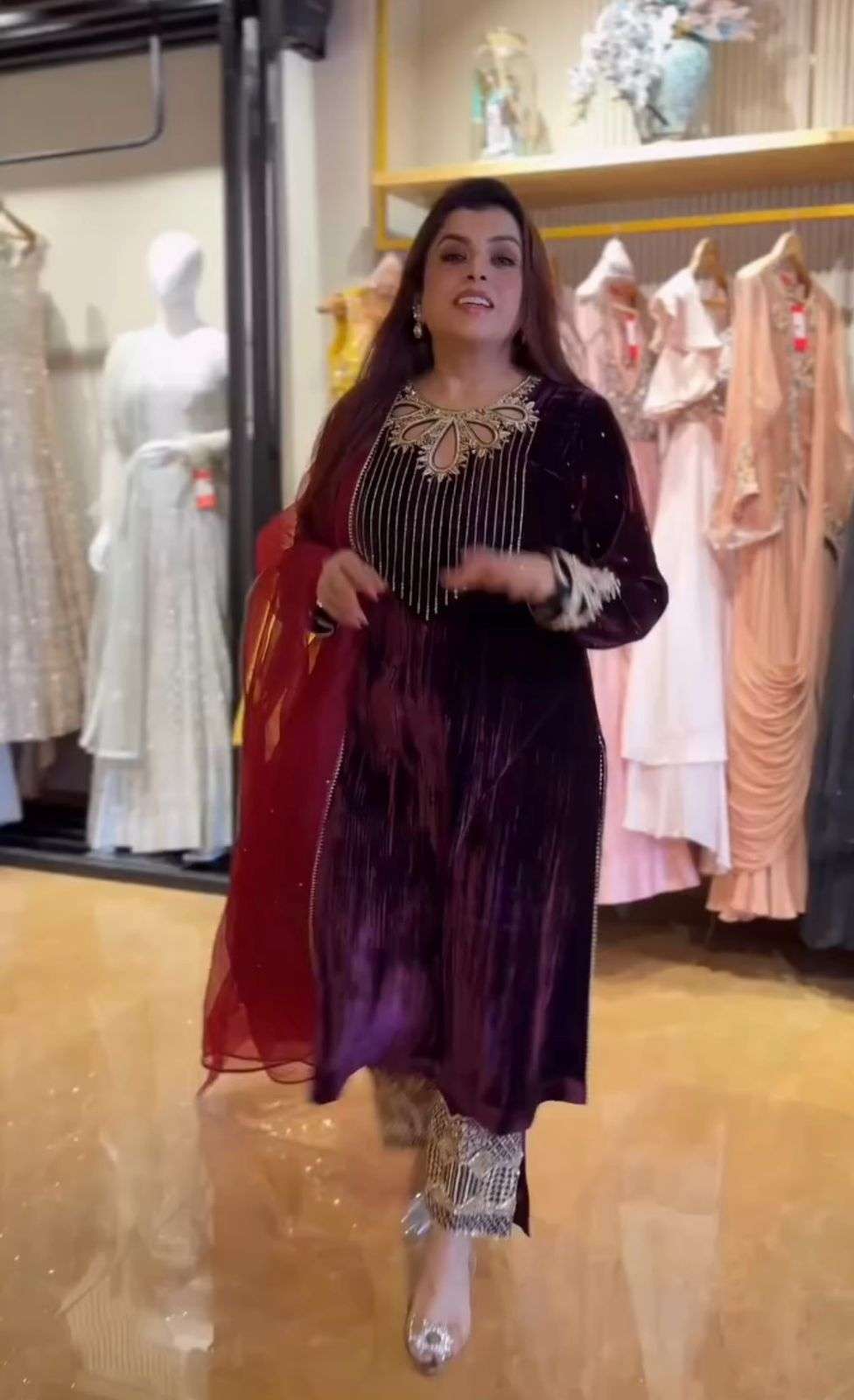 PD 1075 VELVET DESIGNER PARTY WEAR READY MADE TOP PLAZZO & DUPATTA SET