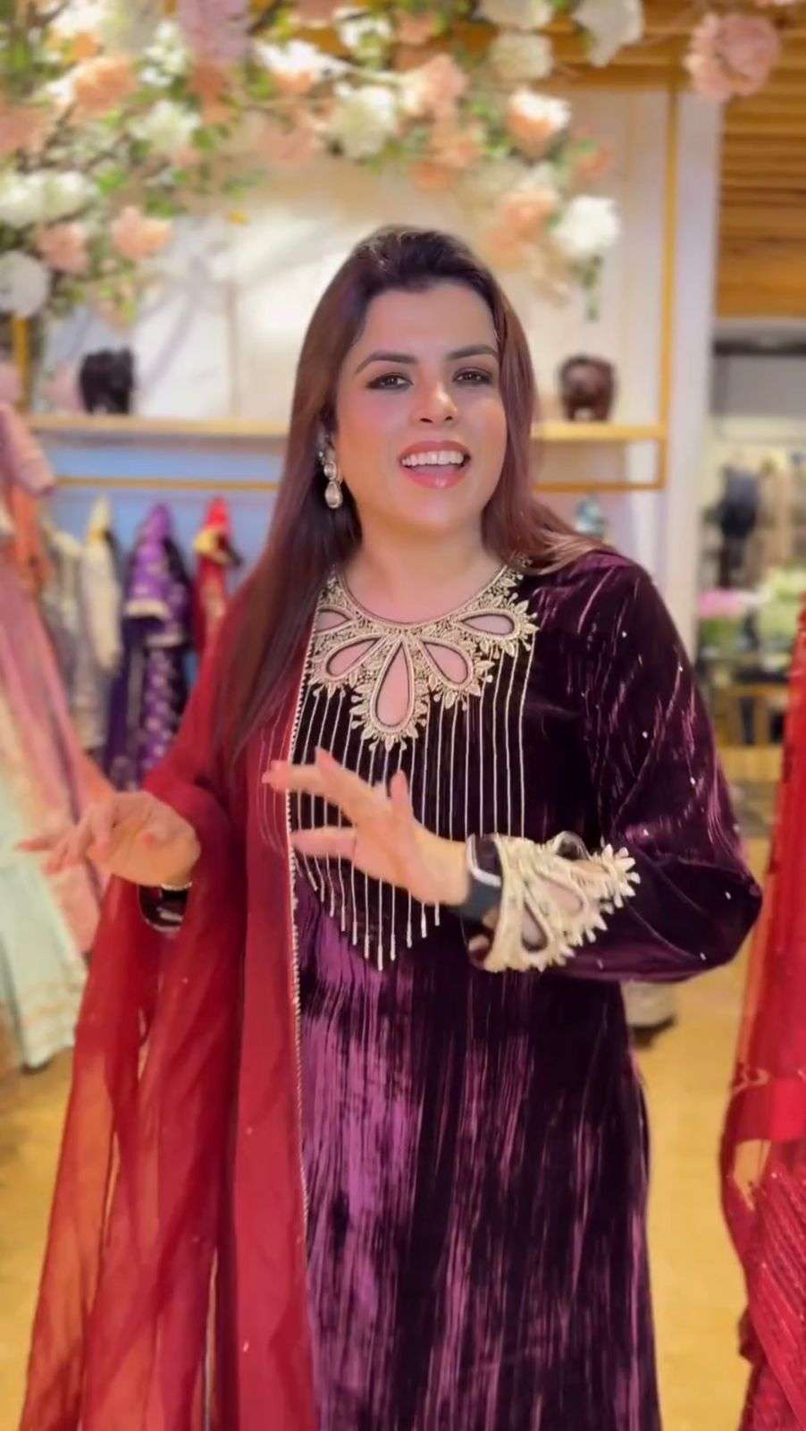 PD 1075 VELVET DESIGNER PARTY WEAR READY MADE TOP PLAZZO & DUPATTA SET