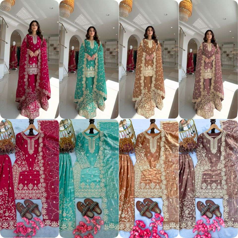 PD 1141 SILK HEAVY DESIGNER PARTY WEAR LADIES TOP PLAZZO AND DUPATTA SET