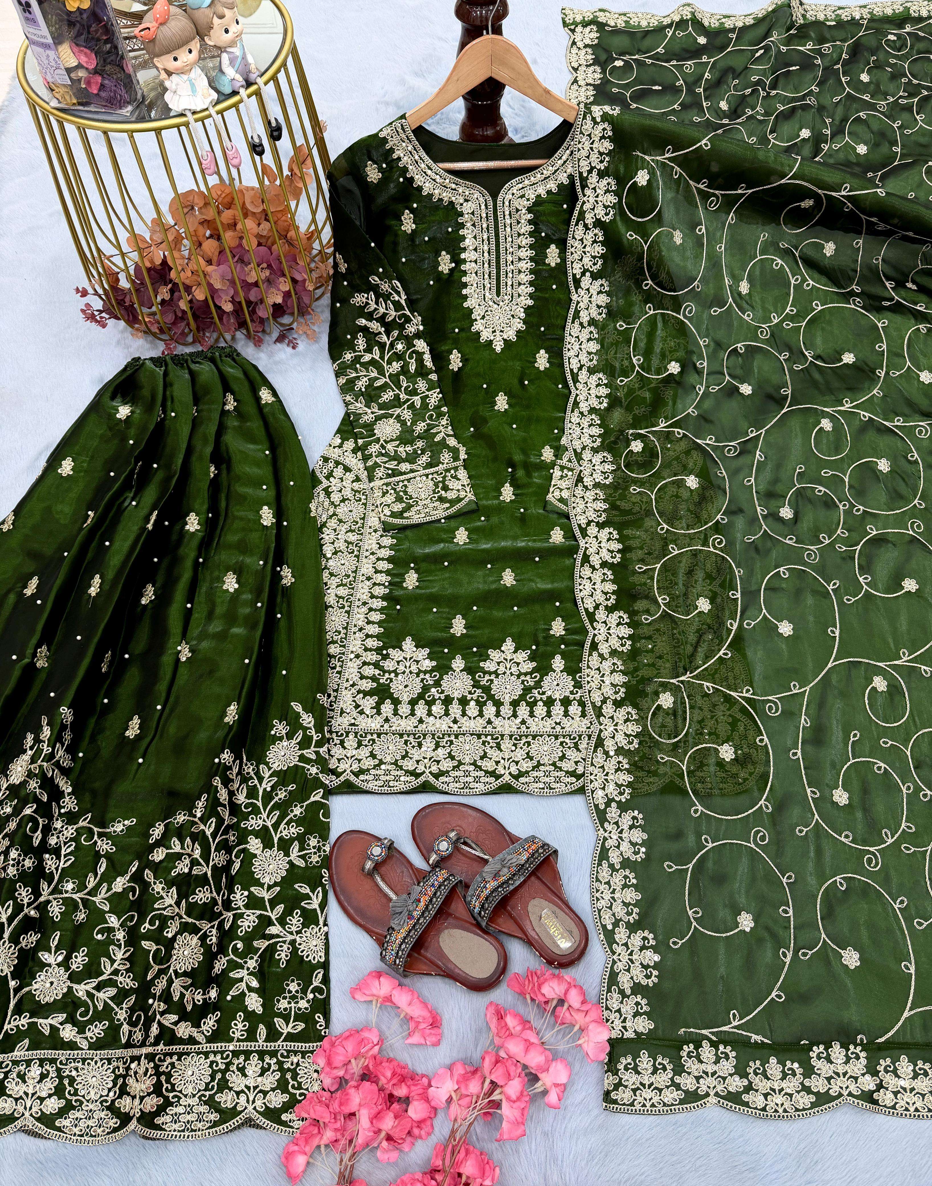 PD 1141 SILK HEAVY DESIGNER PARTY WEAR LADIES TOP PLAZZO AND DUPATTA SET