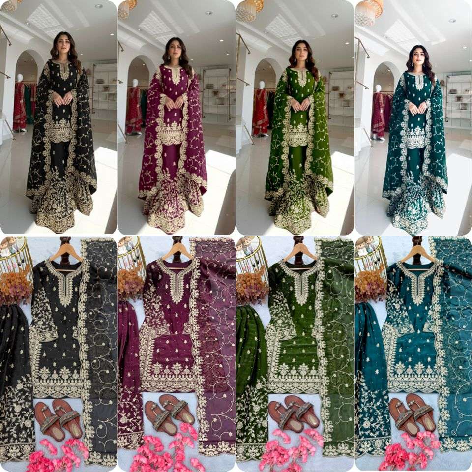 PD 1141 SILK HEAVY DESIGNER PARTY WEAR LADIES TOP PLAZZO AND DUPATTA SET