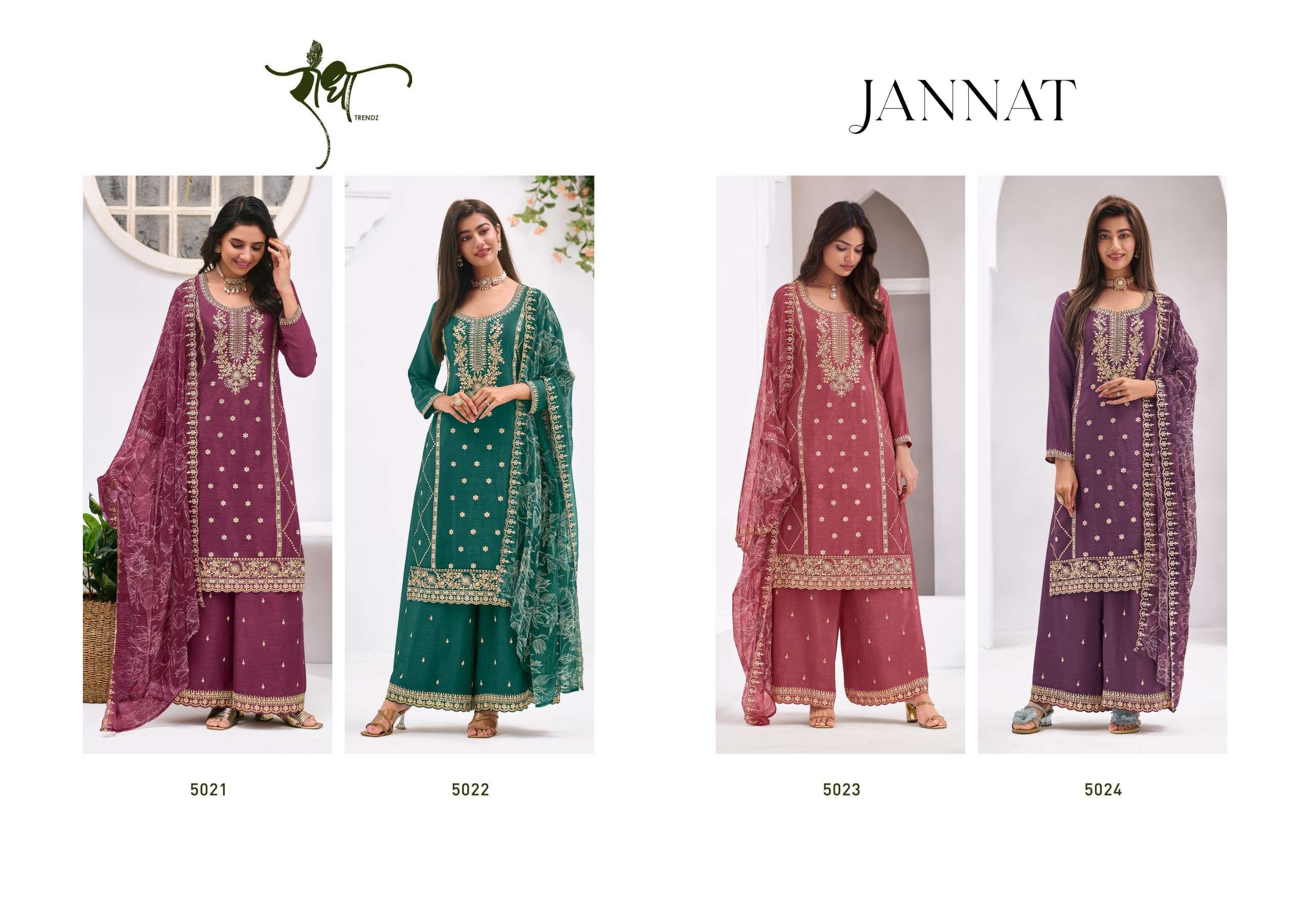 RADHA TRENDZ JANNAT HEAVY EMBROIDERY DESIGNER WORK FUNCTION WEAR LADIES SUIT