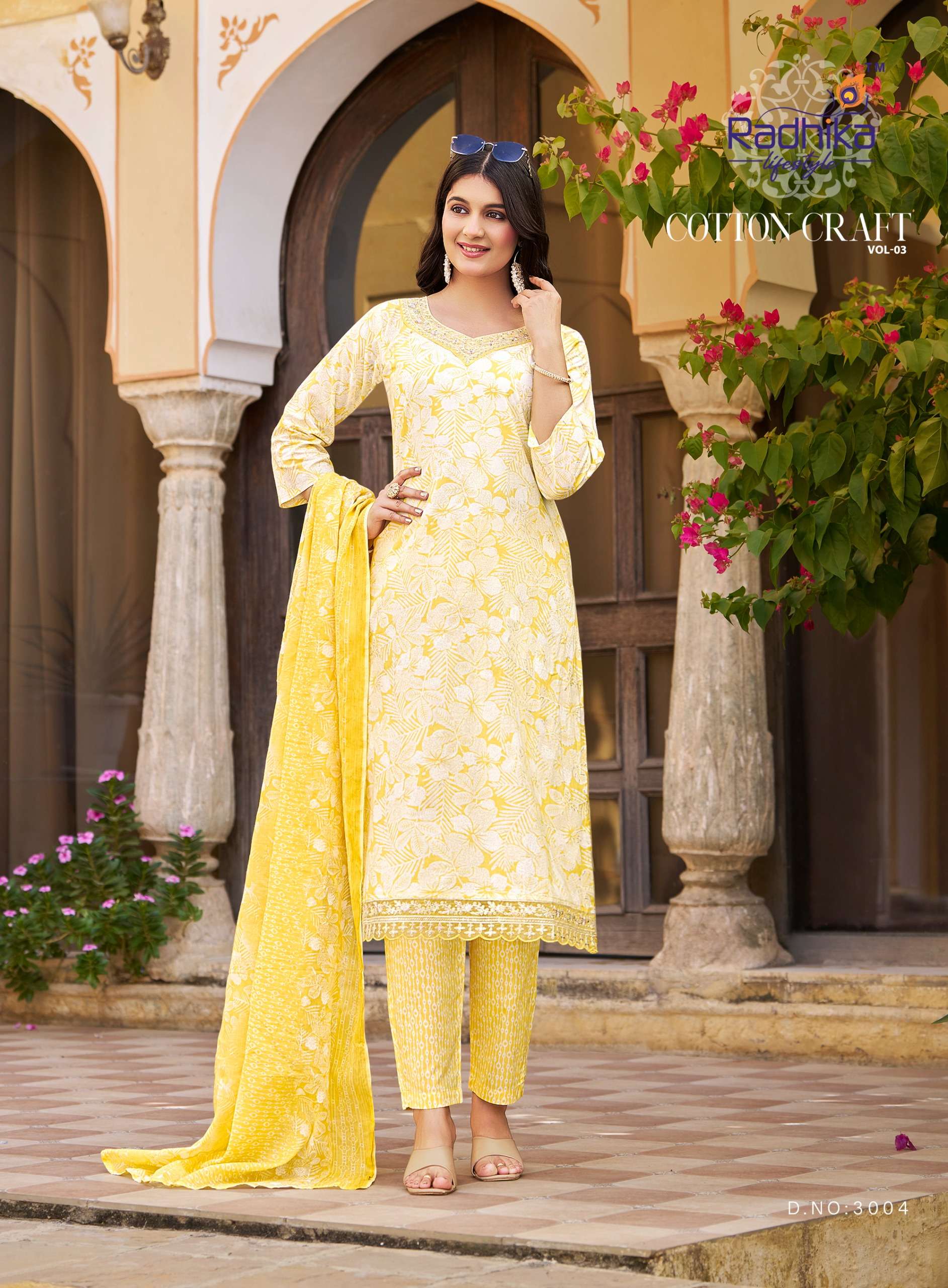 RADHIKA LIFE STYLE COTTON CRAFT VOL 3 COTTON FANCY WORKS TOP BOTTOM DUPATTA SET