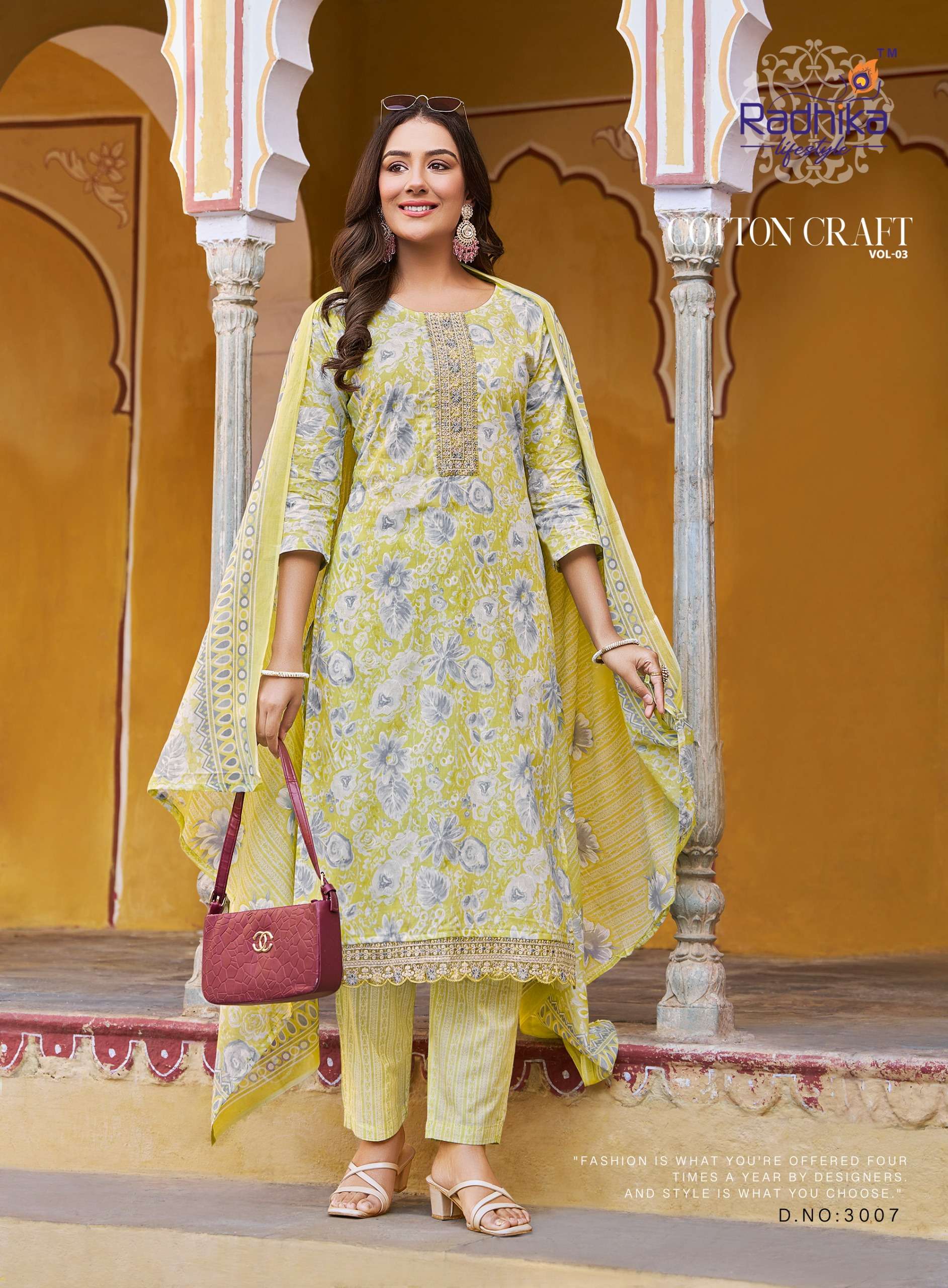 RADHIKA LIFE STYLE COTTON CRAFT VOL 3 COTTON FANCY WORKS TOP BOTTOM DUPATTA SET