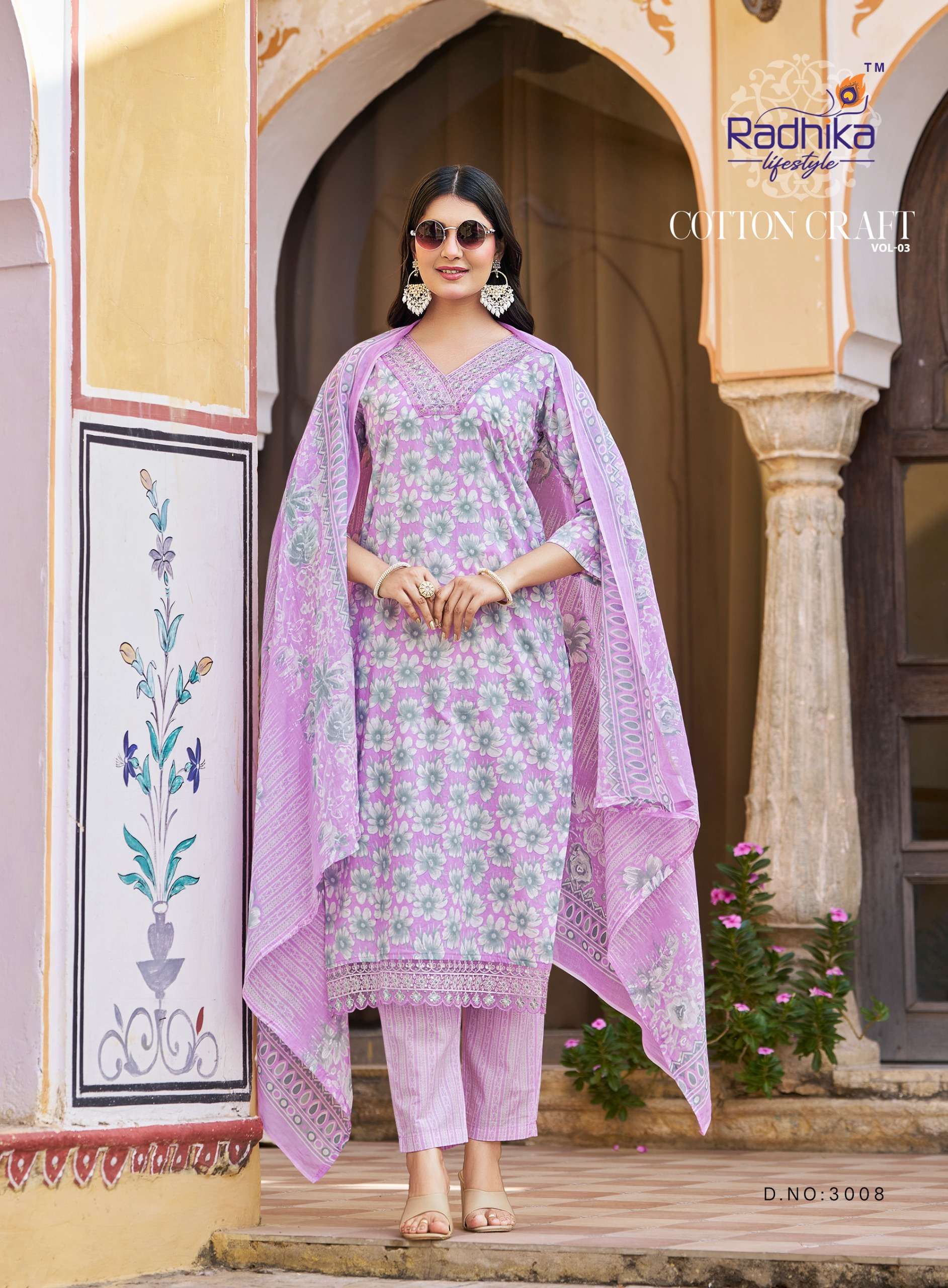 RADHIKA LIFE STYLE COTTON CRAFT VOL 3 COTTON FANCY WORKS TOP BOTTOM DUPATTA SET