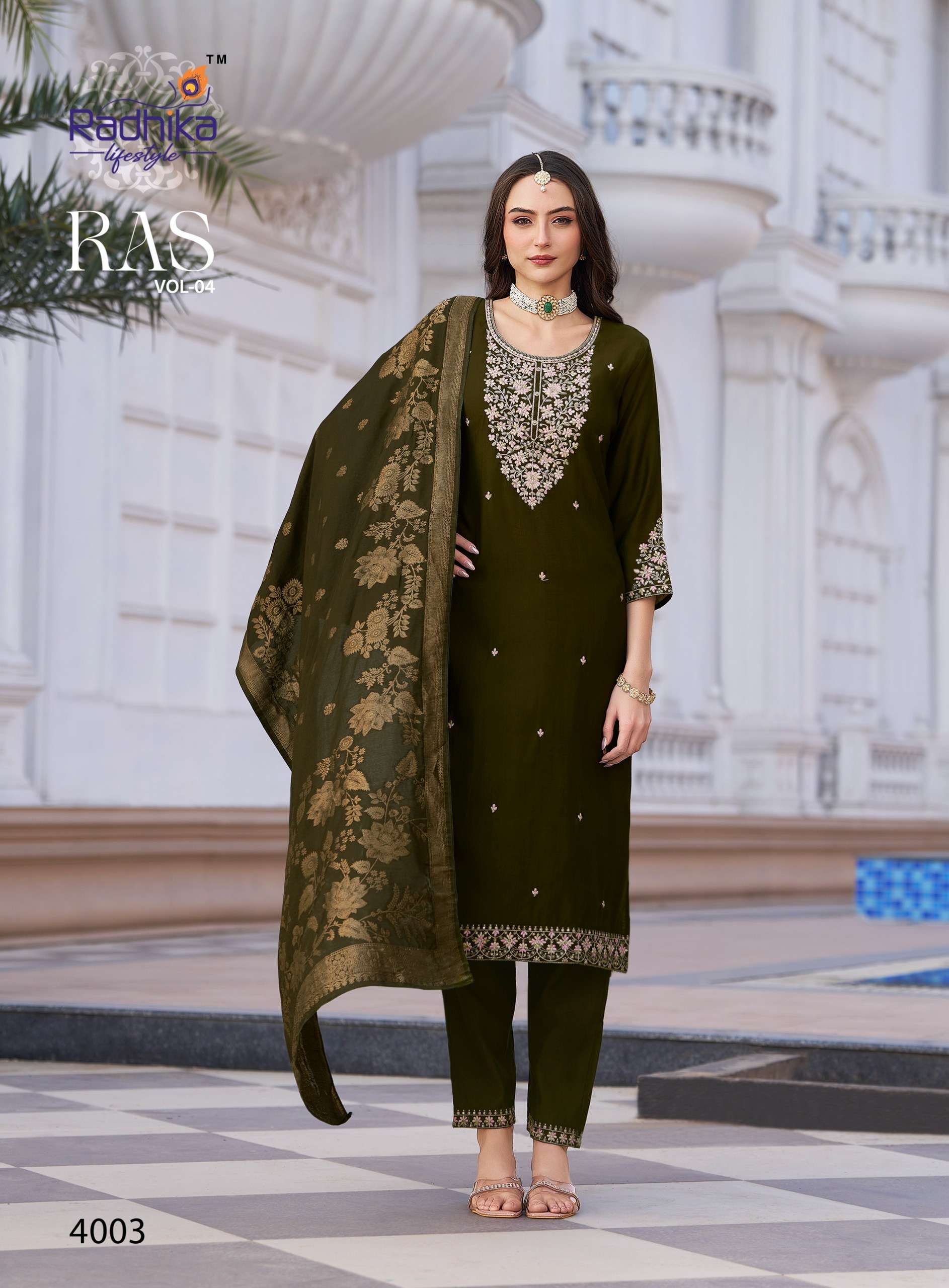 RADHIKA LIFESTYLE RAAS VOL 4 SILK FANCY EMBROIDERIES WORK LADIES 3PIECE SET