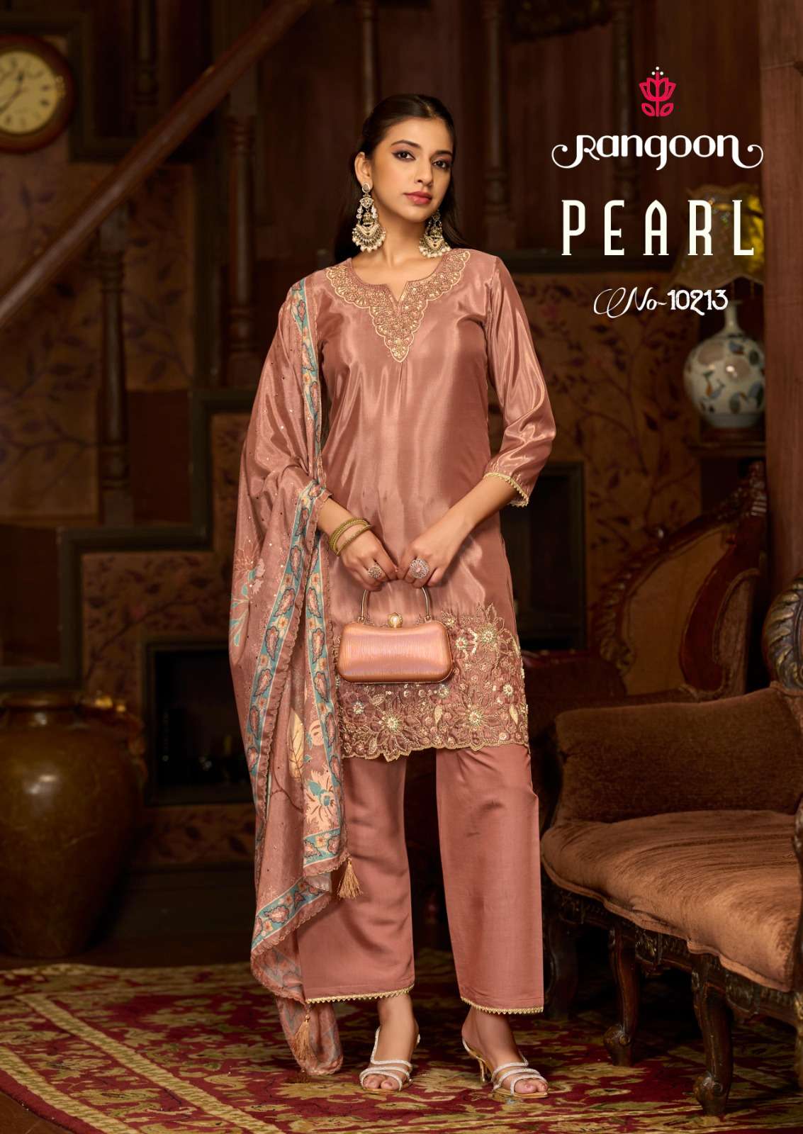 RAGOON PEARL CRUSH FABRIC HEAVY EMBROIDERY DESIGNER READY MADE LADIES SUIT